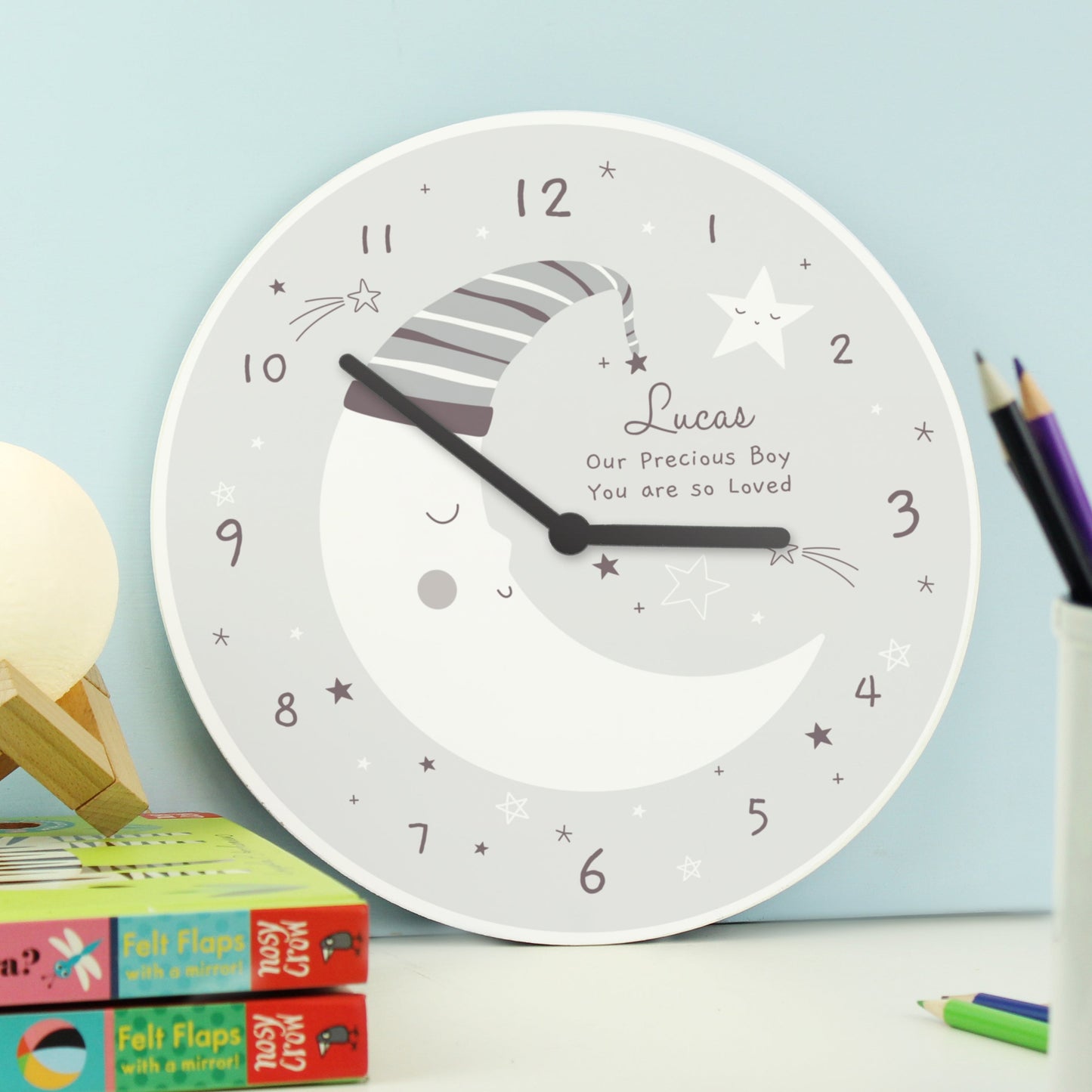 Personalised Moon Nursery Wall Clock: 3 - Clocks By Gift Moments