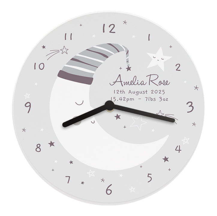 Personalised Moon Nursery Wall Clock: 5 - Clocks By Gift Moments