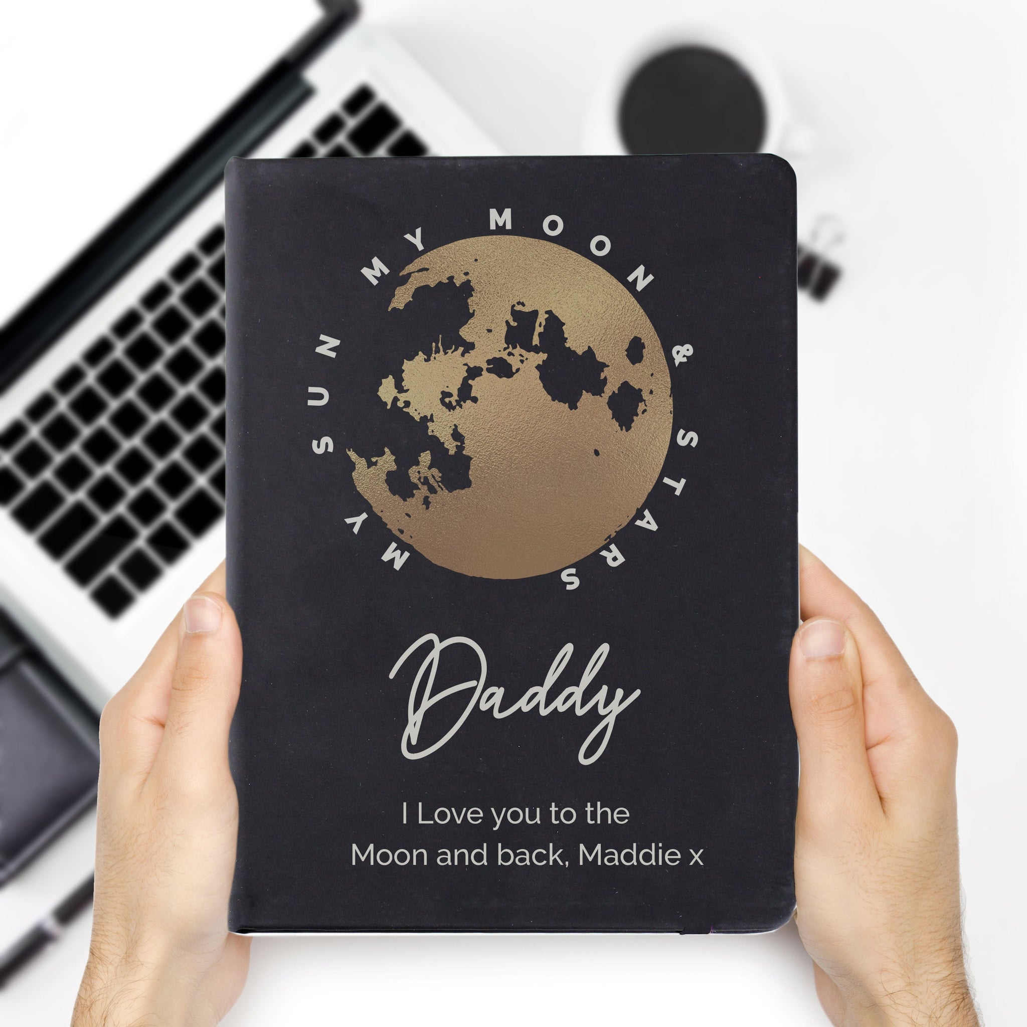 Personalised Moon & Stars Black Hardback Notebook: 6 - Notebooks By Gift Moments
