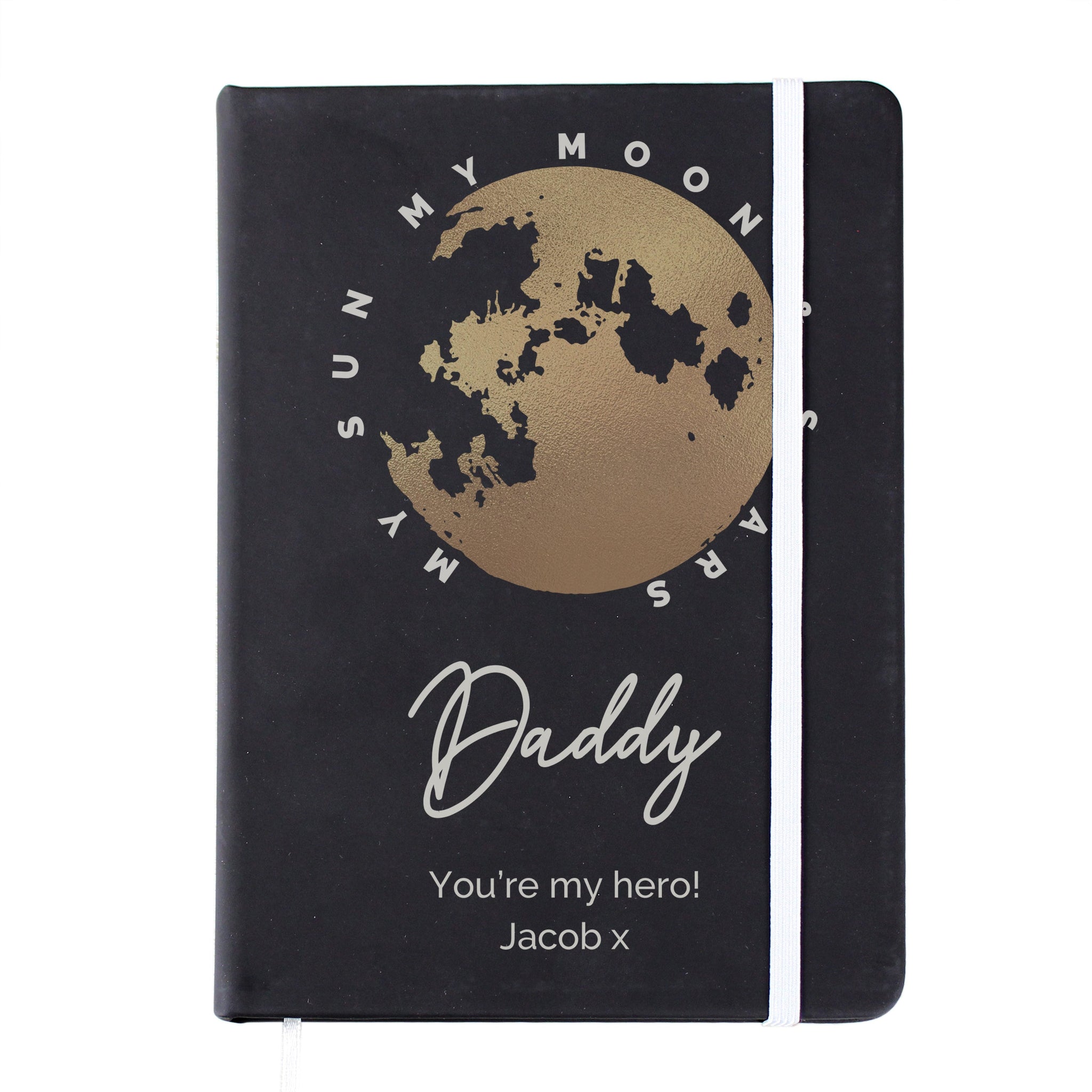 Personalised Moon & Stars Black Hardback Notebook: 7 - Notebooks By Gift Moments