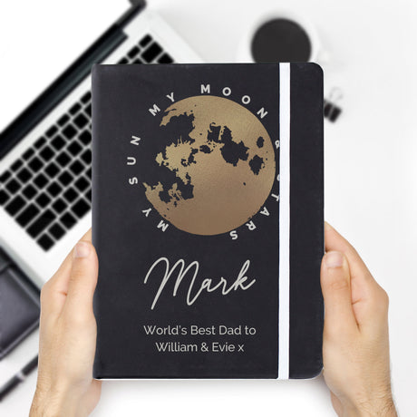 Personalised Moon & Stars Black Hardback Notebook: 2 - Notebooks By Gift Moments