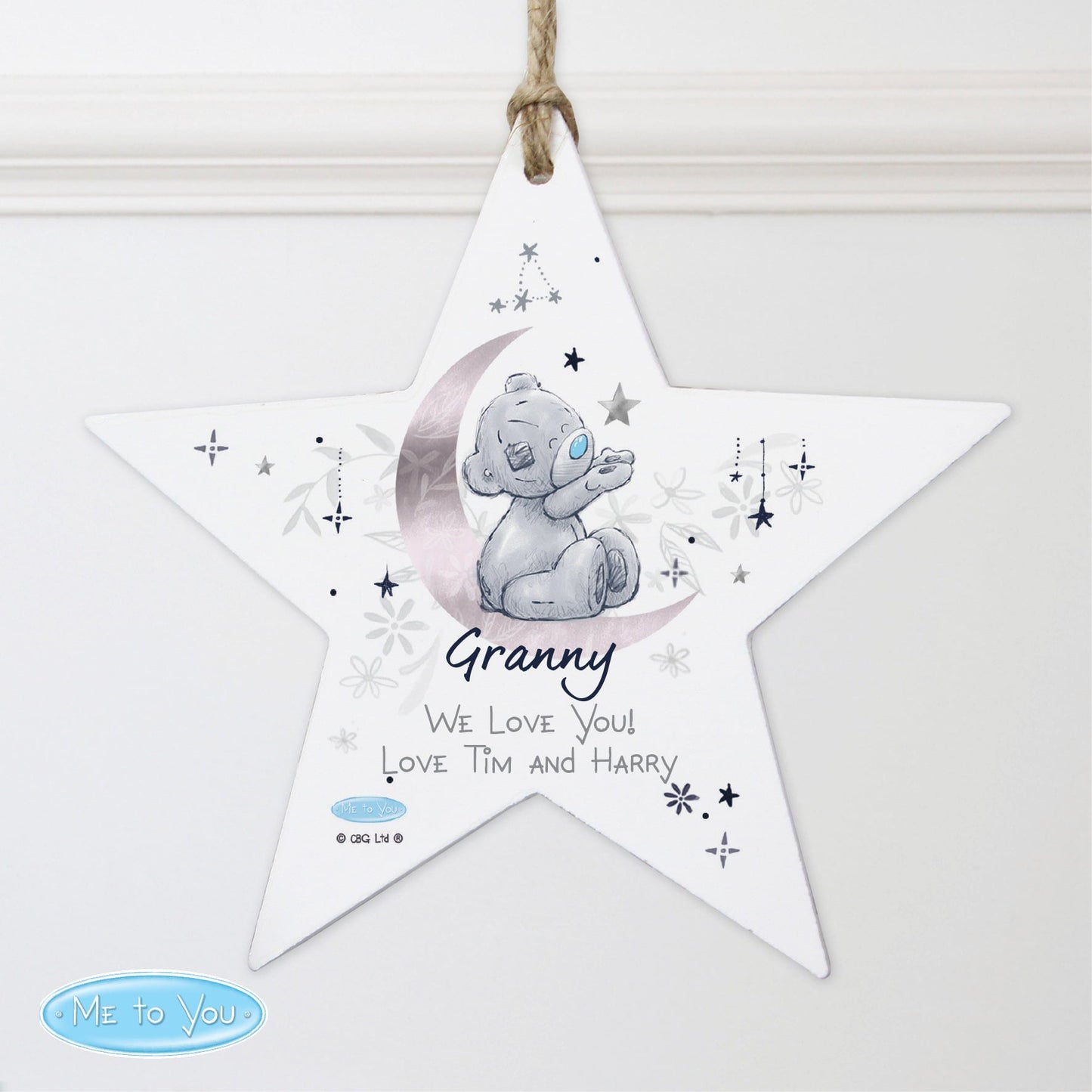 Personalised Moon & Stars Me To You Wooden Star Decoration: 2 - Signs & Plaques