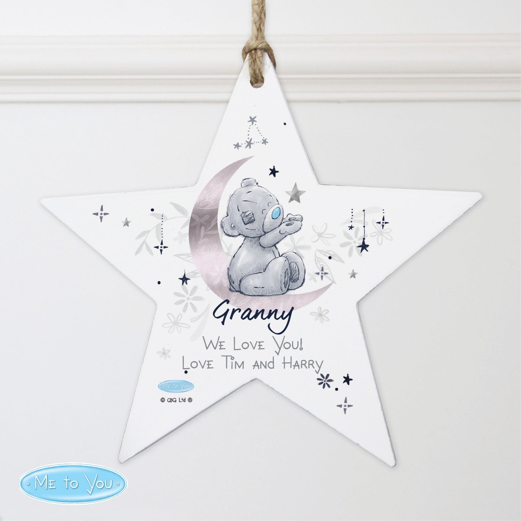 Personalised Moon & Stars Me To You Wooden Star Decoration: 2 - Signs & Plaques