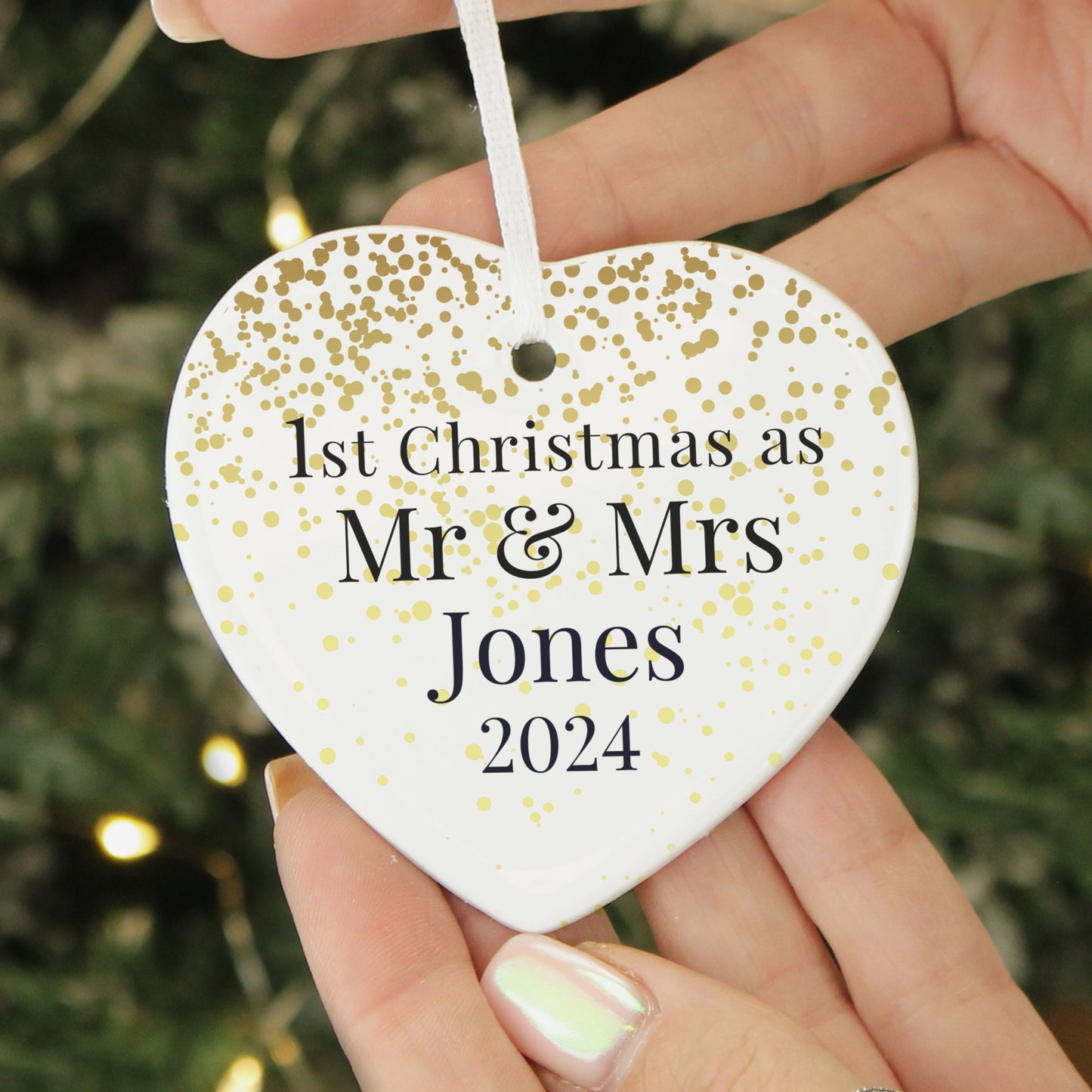 Personalised Mr and Mrs 1st Christmas Ceramic Heart Decoration: 1 - Christmas Decorations By Gift Moments