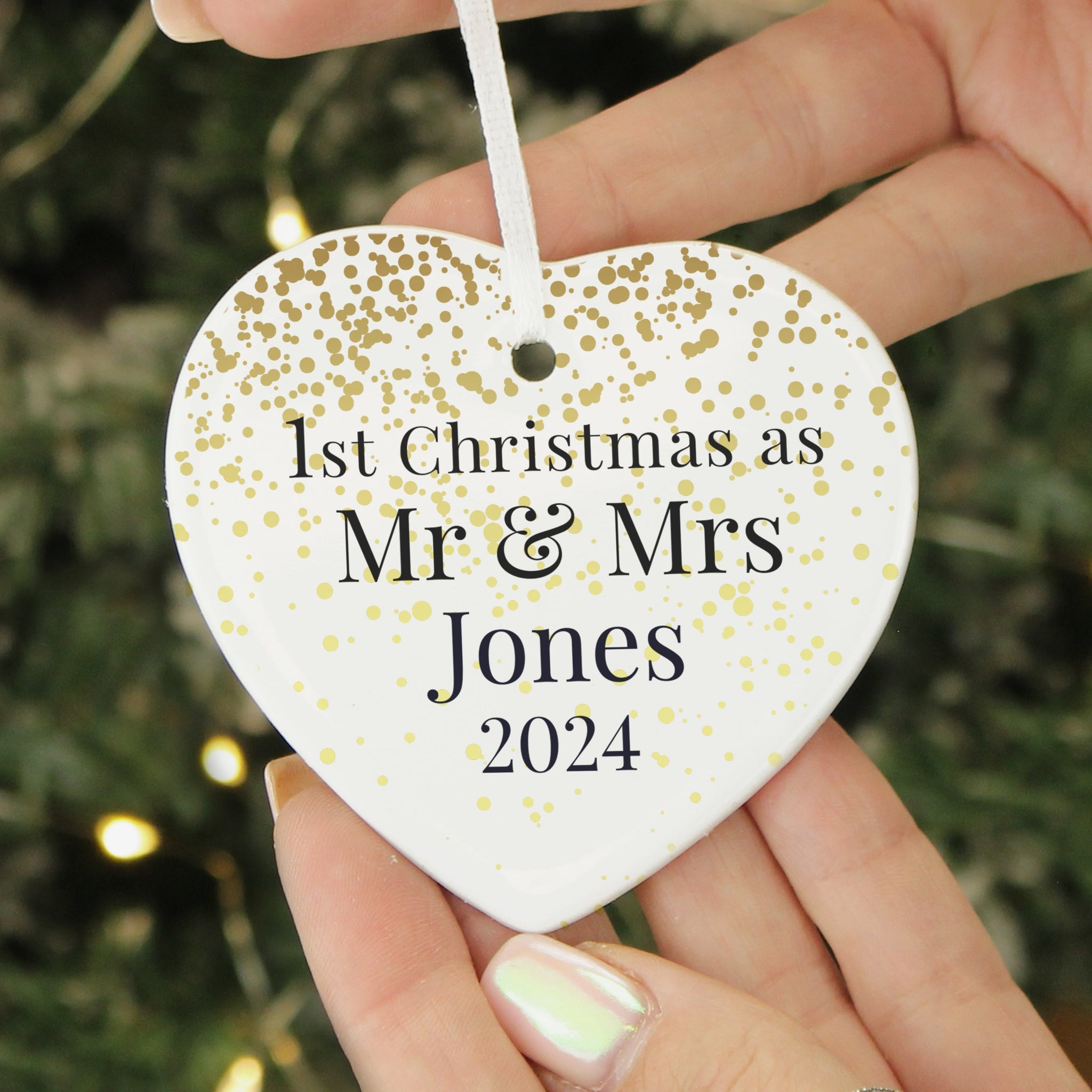 Personalised Mr and Mrs 1st Christmas Ceramic Heart Decoration: 1 - Christmas Decorations By Gift Moments