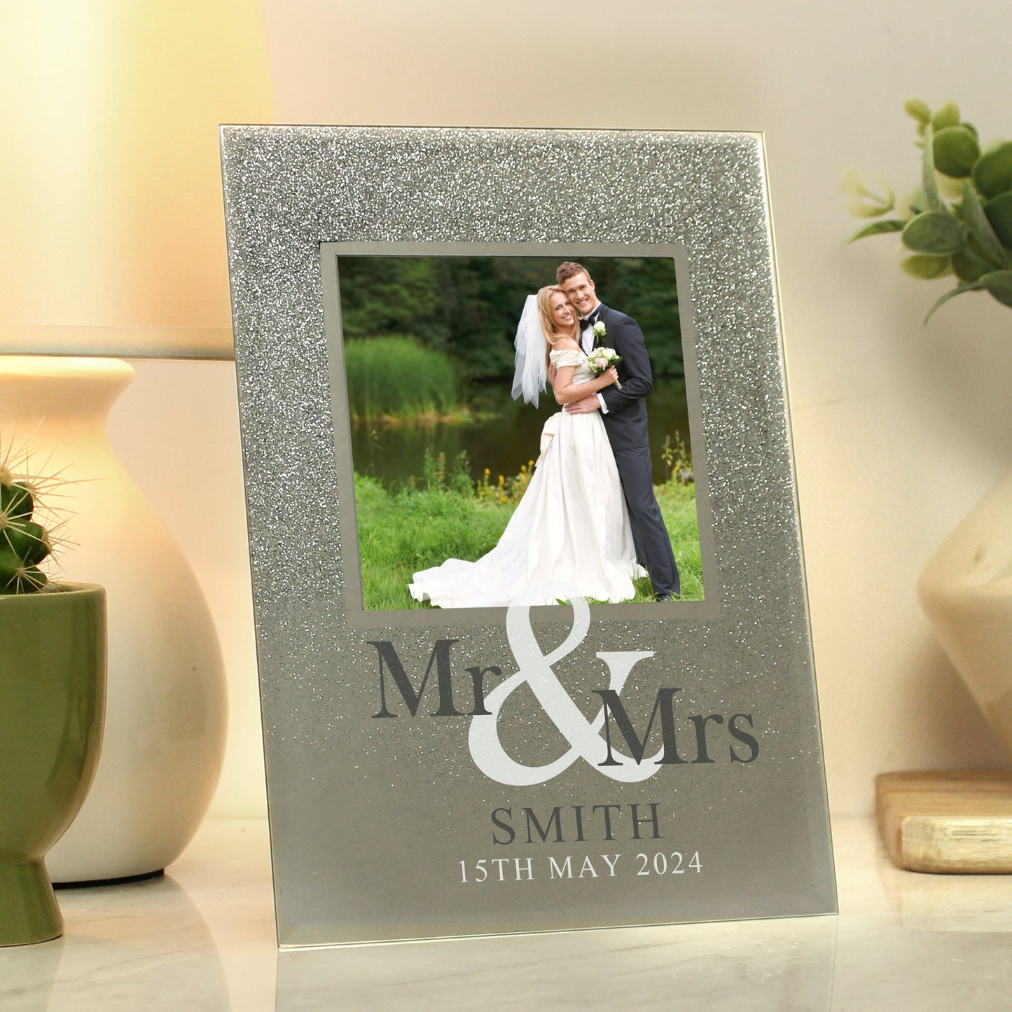 Personalised Mr & Mrs 4x4 Glitter Glass Photo Frame: 3 - Photo Frames By Gift Moments