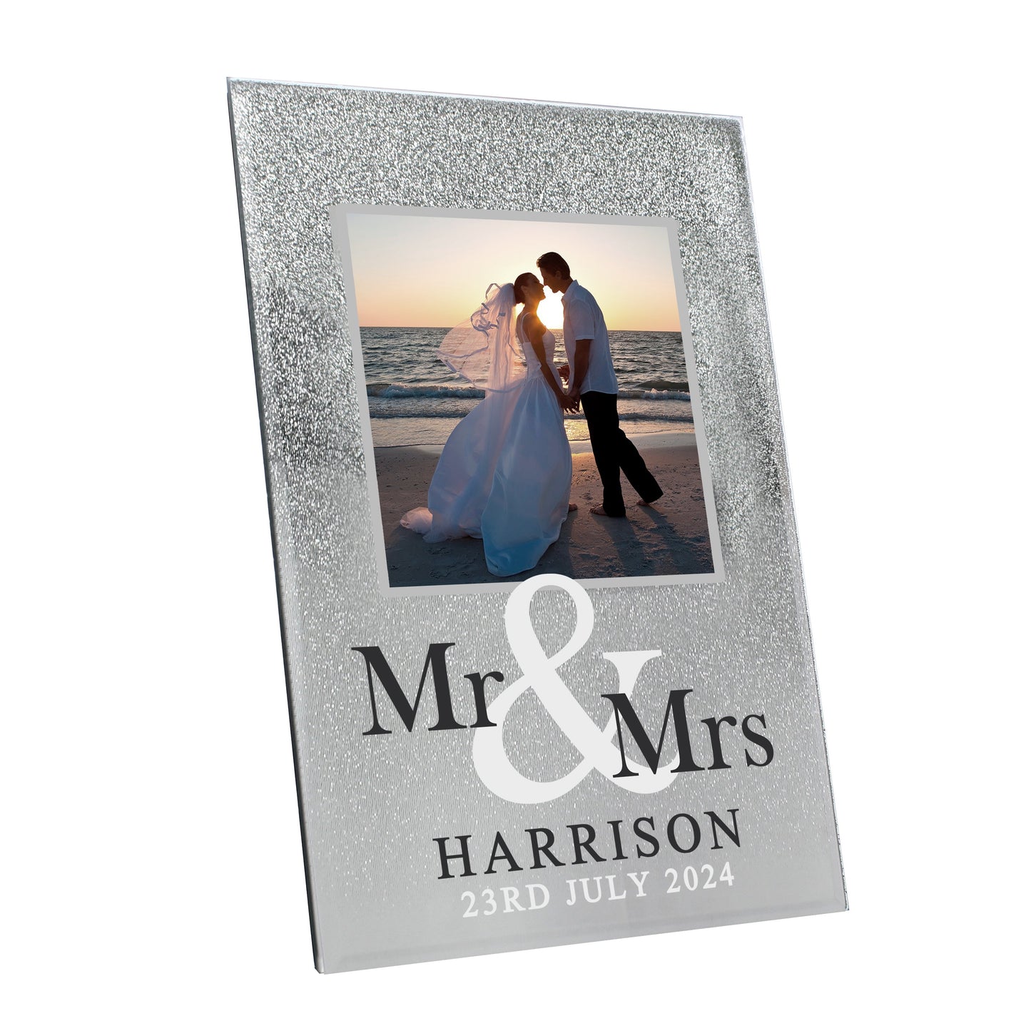 Personalised Mr & Mrs 4x4 Glitter Glass Photo Frame: 7 - Photo Frames By Gift Moments