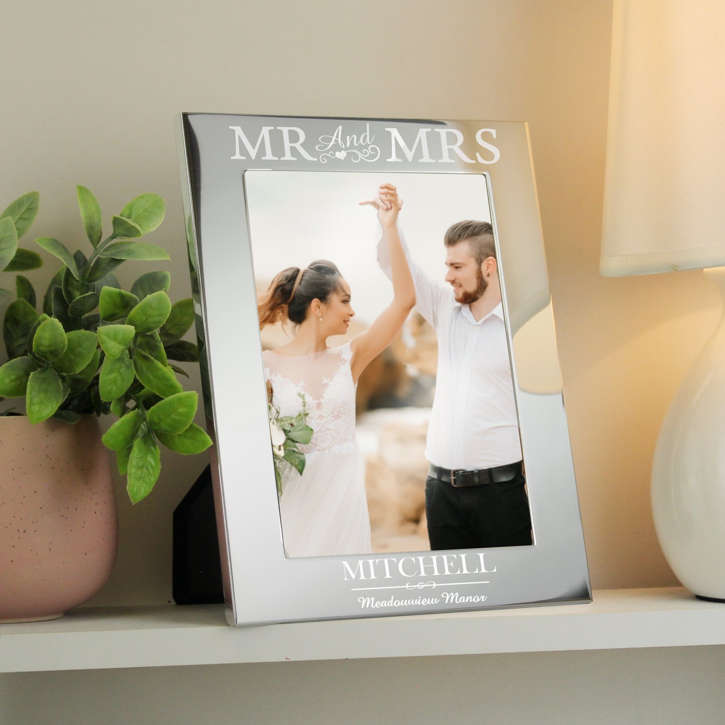 Personalised Mr & Mrs 5x7 Silver Photo Frame: 2 - Photo Frames By Gift Moments