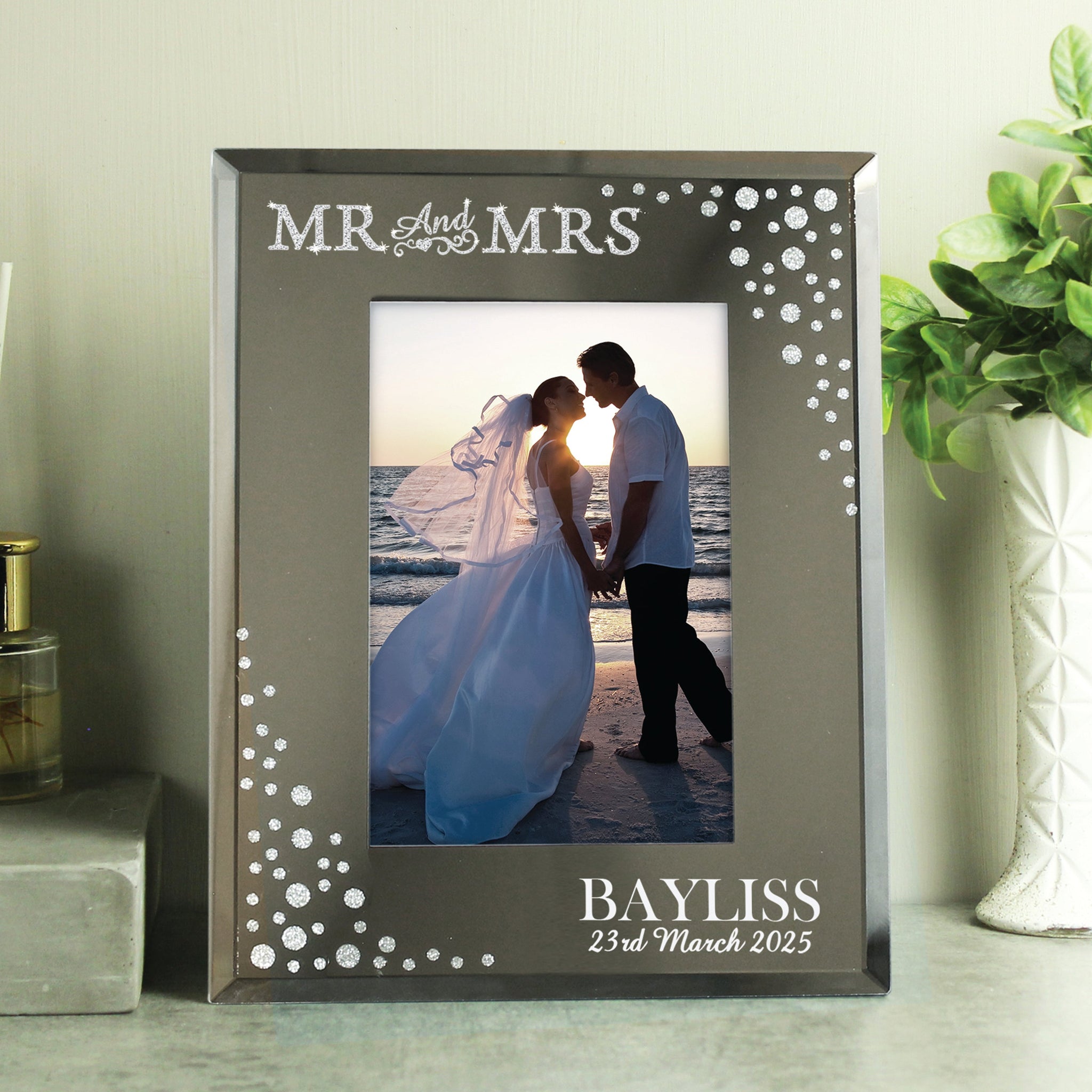 Personalised Mr and Mrs 6x4 Diamante Glass Photo Frame: 3 - Photo Frames By Gift Moments