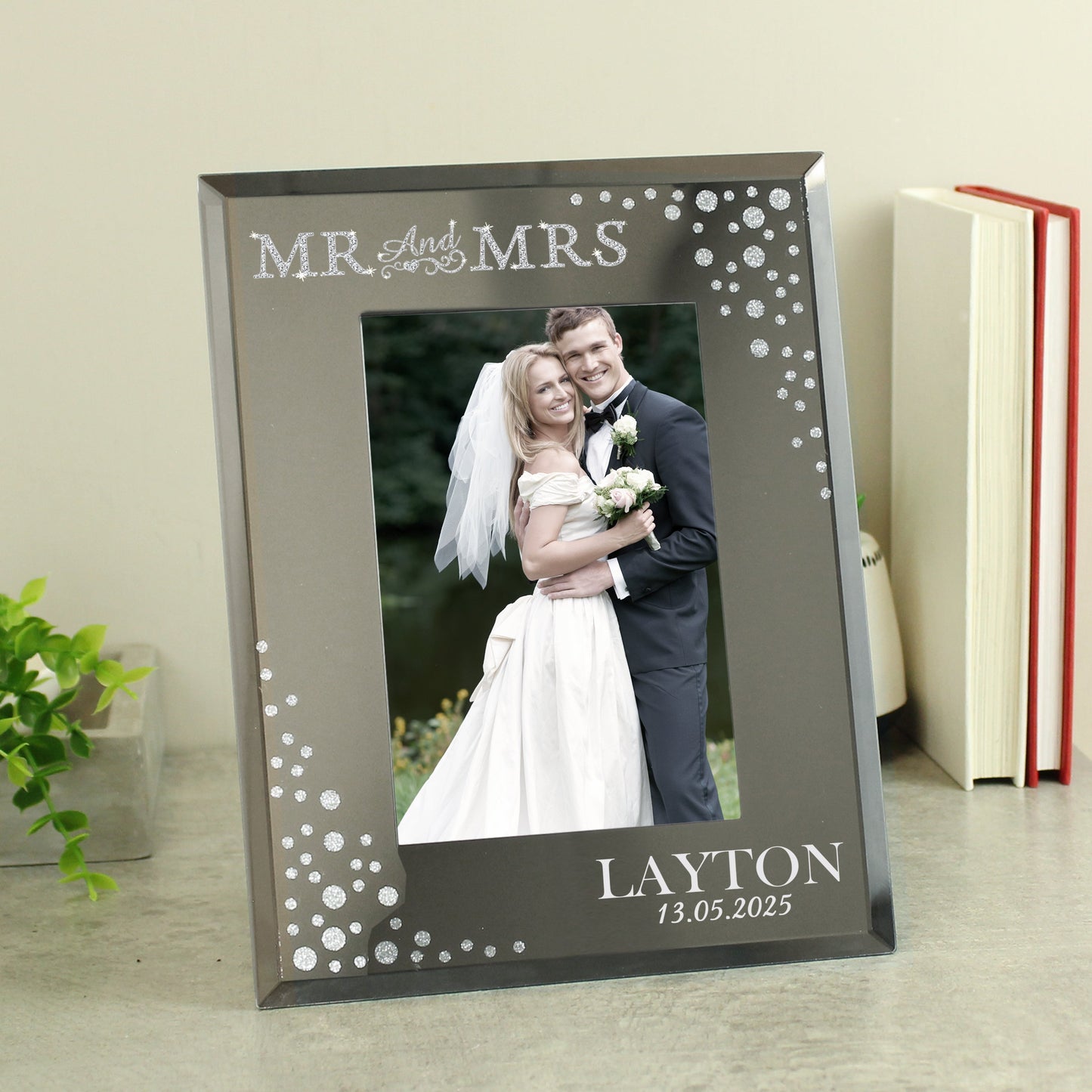 Personalised Mr and Mrs 6x4 Diamante Glass Photo Frame: 2 - Photo Frames By Gift Moments