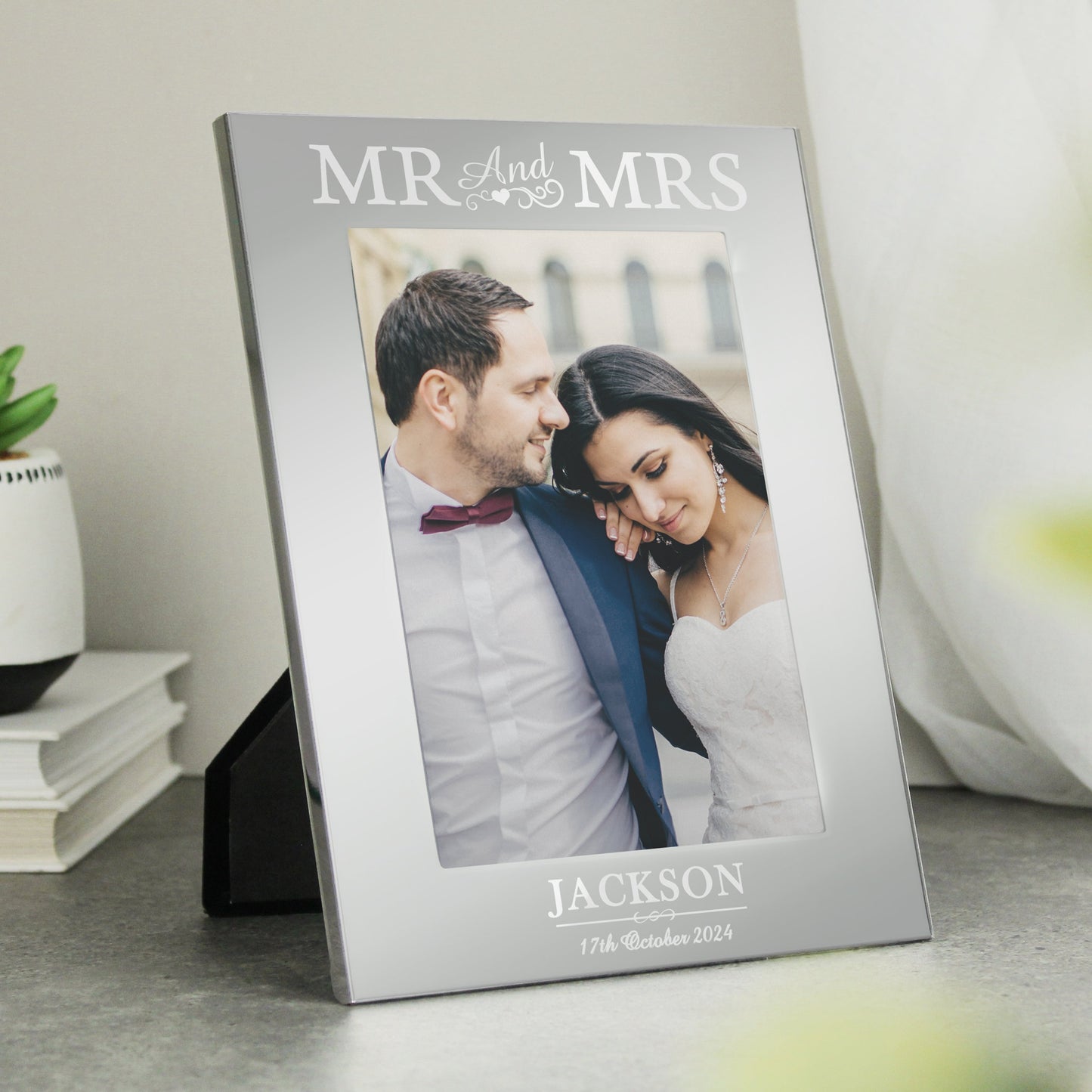 Personalised Mr & Mrs 6x4 Silver Photo Frame: 2 - Photo Frames By Gift Moments