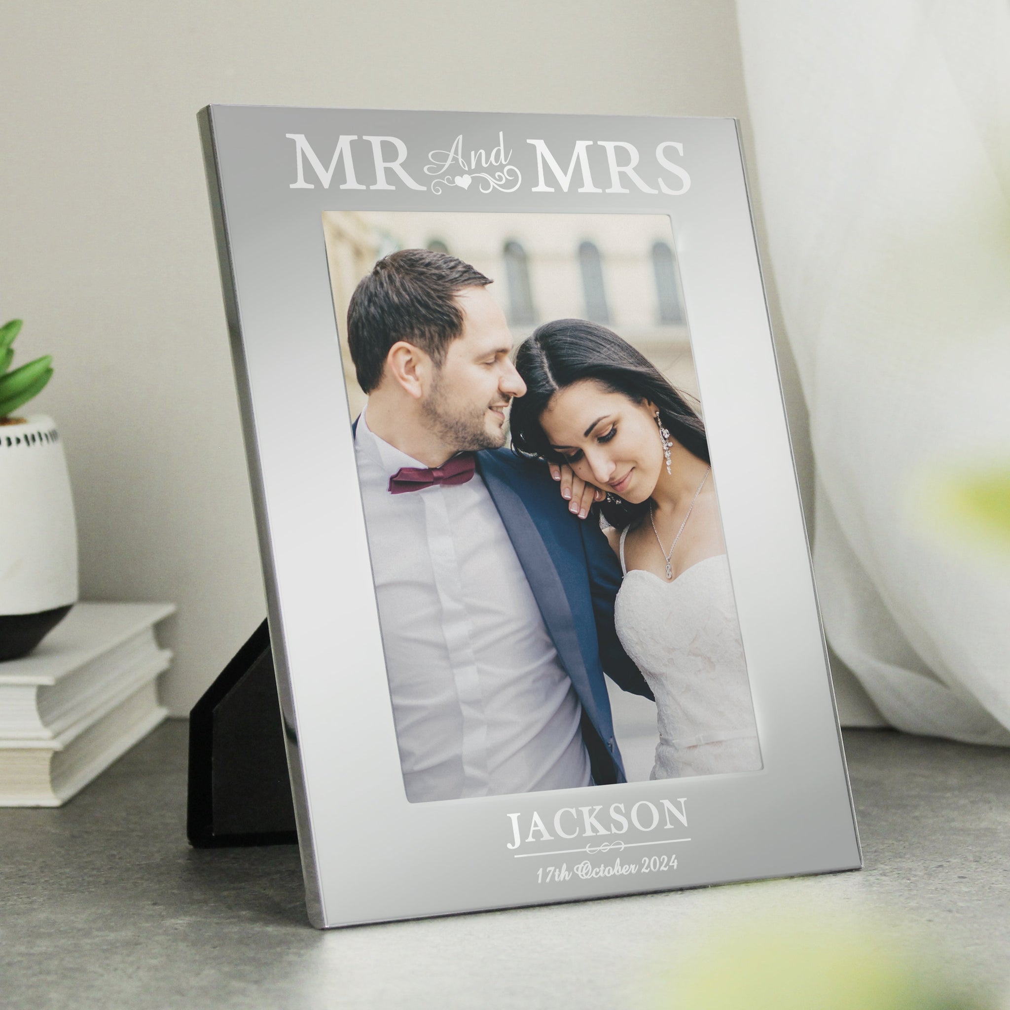 Personalised Mr & Mrs 6x4 Silver Photo Frame: 2 - Photo Frames By Gift Moments