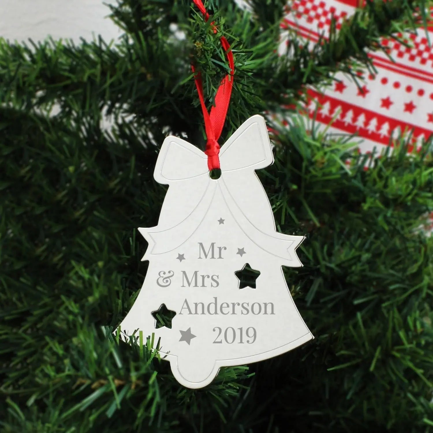 Personalised Mr & Mrs Bell Tree Decoration: 1 - Christmas Decorations By Gift Moments