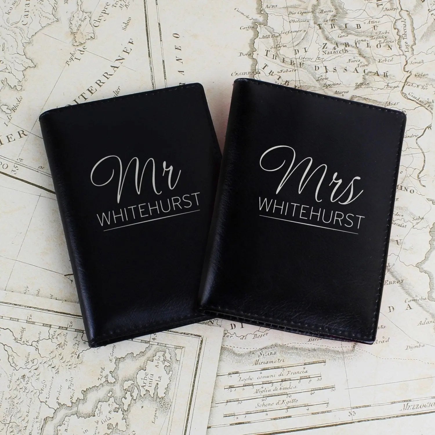 Personalised Mr & Mrs Black Passport Holders: 1 - Passport Holders By Gift Moments