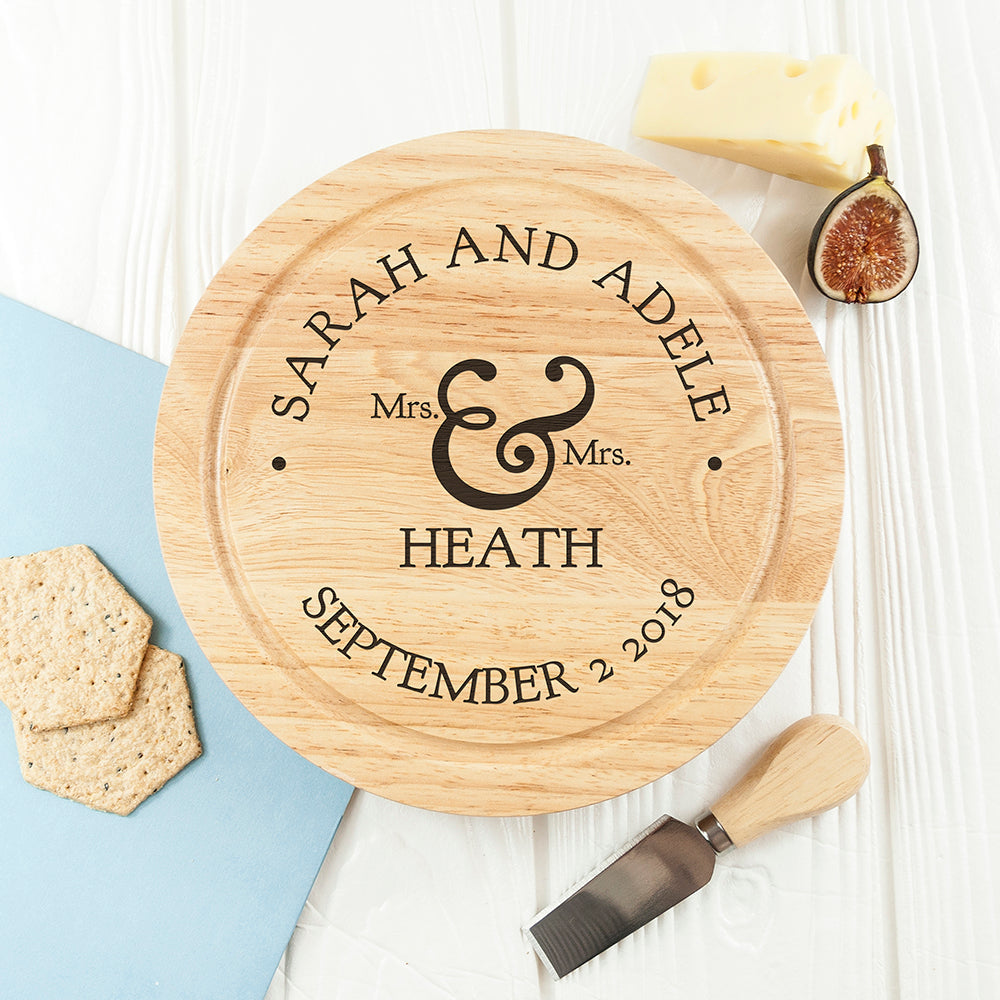 Personalised Mr & Mrs Classic Cheese Board Set: 4 - Cheese Boards By Gift Moments