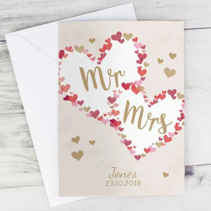 Personalised Mr & Mrs Confetti Hearts Wedding Card: 3 - Greeting Cards By Gift Moments