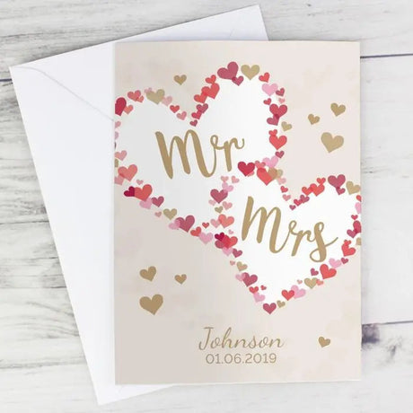 Personalised Mr & Mrs Confetti Hearts Wedding Card: 1 - Greeting Cards By Gift Moments