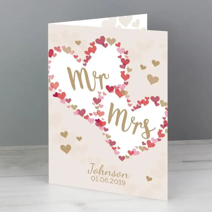 Personalised Mr & Mrs Confetti Hearts Wedding Card: 2 - Greeting Cards By Gift Moments