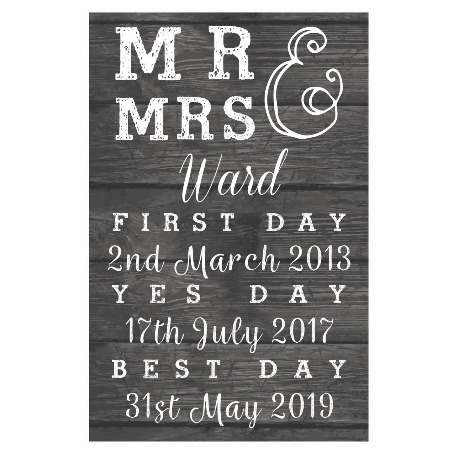 Personalised Mr & Mrs First Day Yes Day & Best Day Metal Sign: 4 - Signs & Plaques By Gift Moments