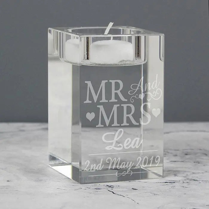 Personalised Mr & Mrs Glass Tea Light Candle Holder: 3 - Candle Holders By Gift Moments