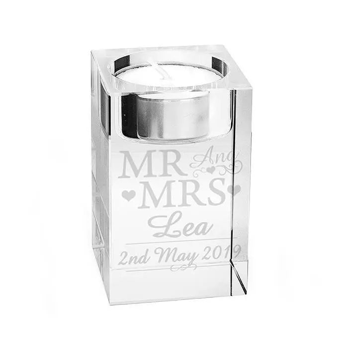 Personalised Mr & Mrs Glass Tea Light Candle Holder: 4 - Candle Holders By Gift Moments