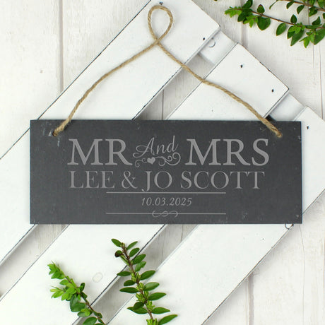 Personalised Mr & Mrs Hanging Slate Plaque: 4 - Signs & Plaques By Gift Moments