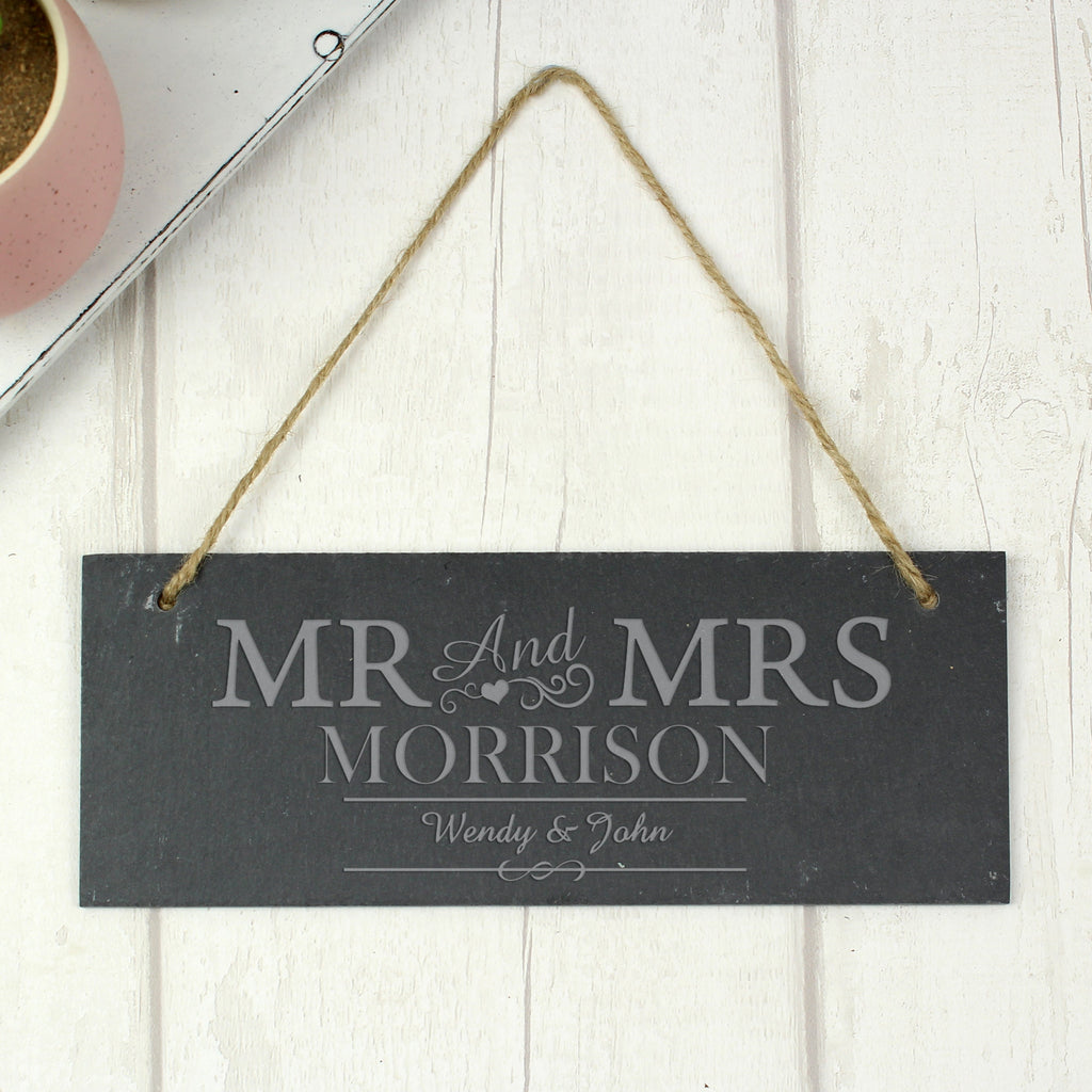 Personalised Mr & Mrs Hanging Slate Plaque - Shop Signs & Plaques At Gift Moments - 5