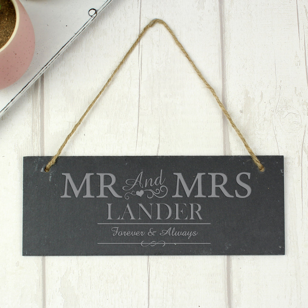 Personalised Mr & Mrs Hanging Slate Plaque - Shop Signs & Plaques At Gift Moments - 2