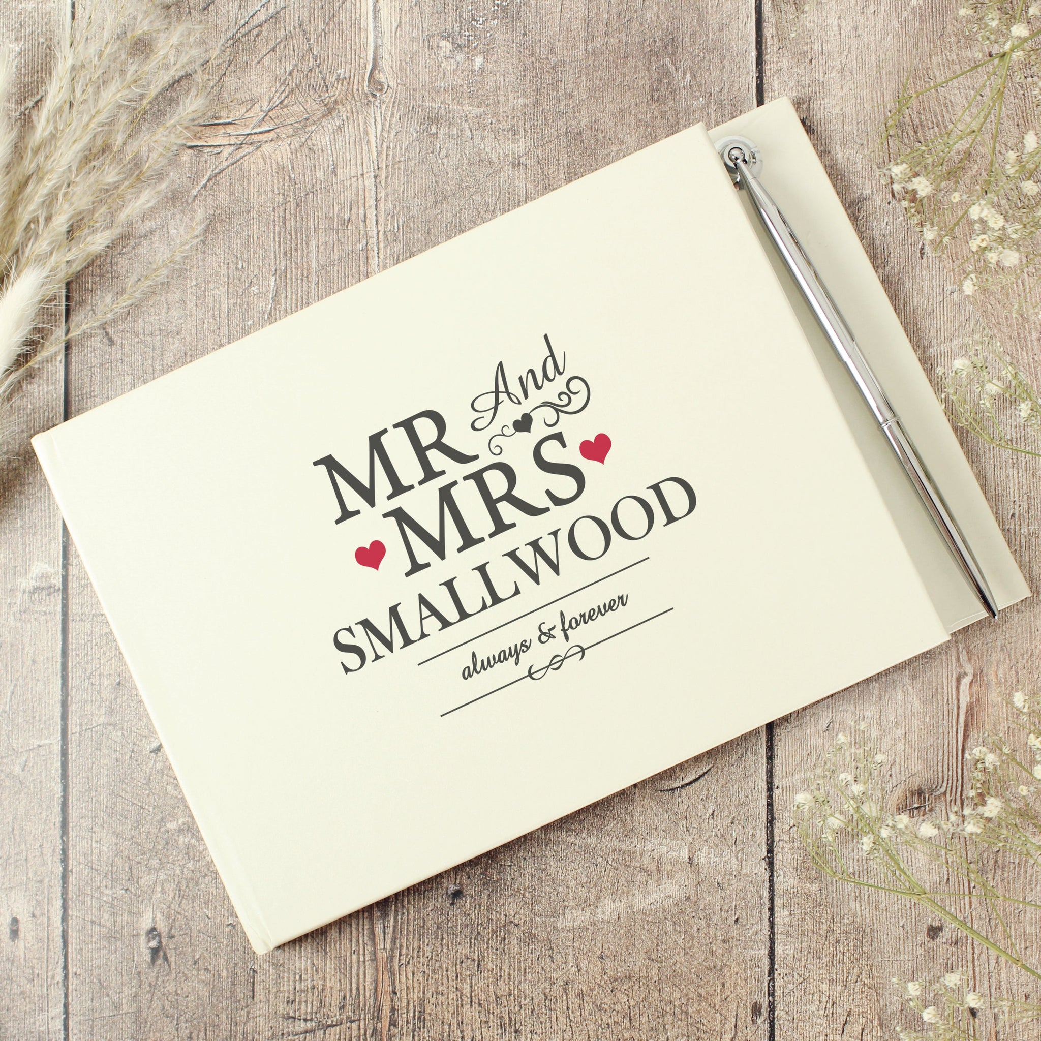 Personalised Mr & Mrs Hardback Guest Book & Pen: 1 - Guest Books By Gift Moments