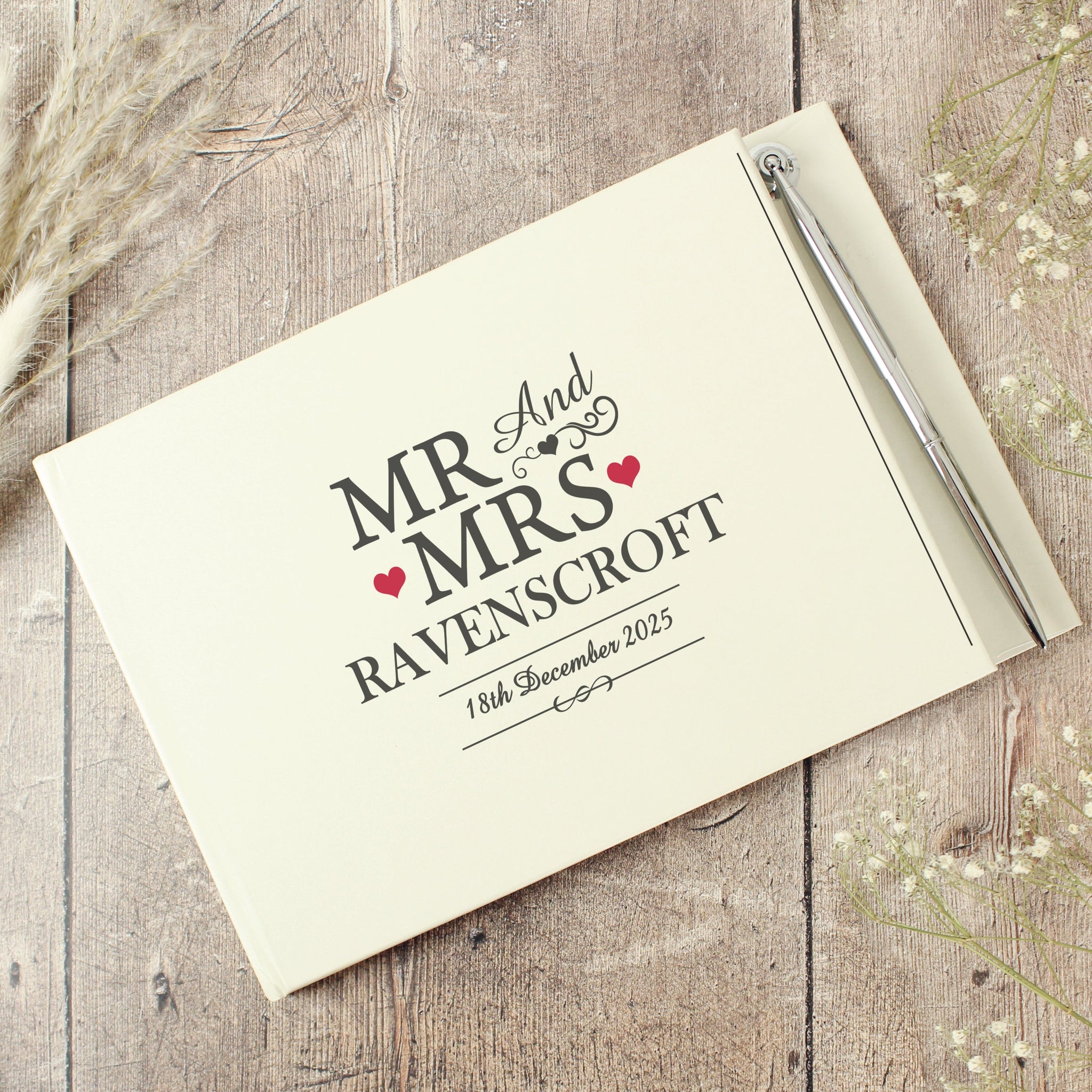 Personalised Mr & Mrs Hardback Guest Book & Pen: 4 - Guest Books By Gift Moments
