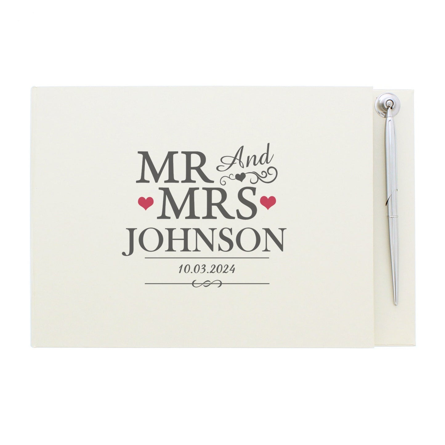 Personalised Mr & Mrs Hardback Guest Book & Pen: 3 - Guest Books By Gift Moments