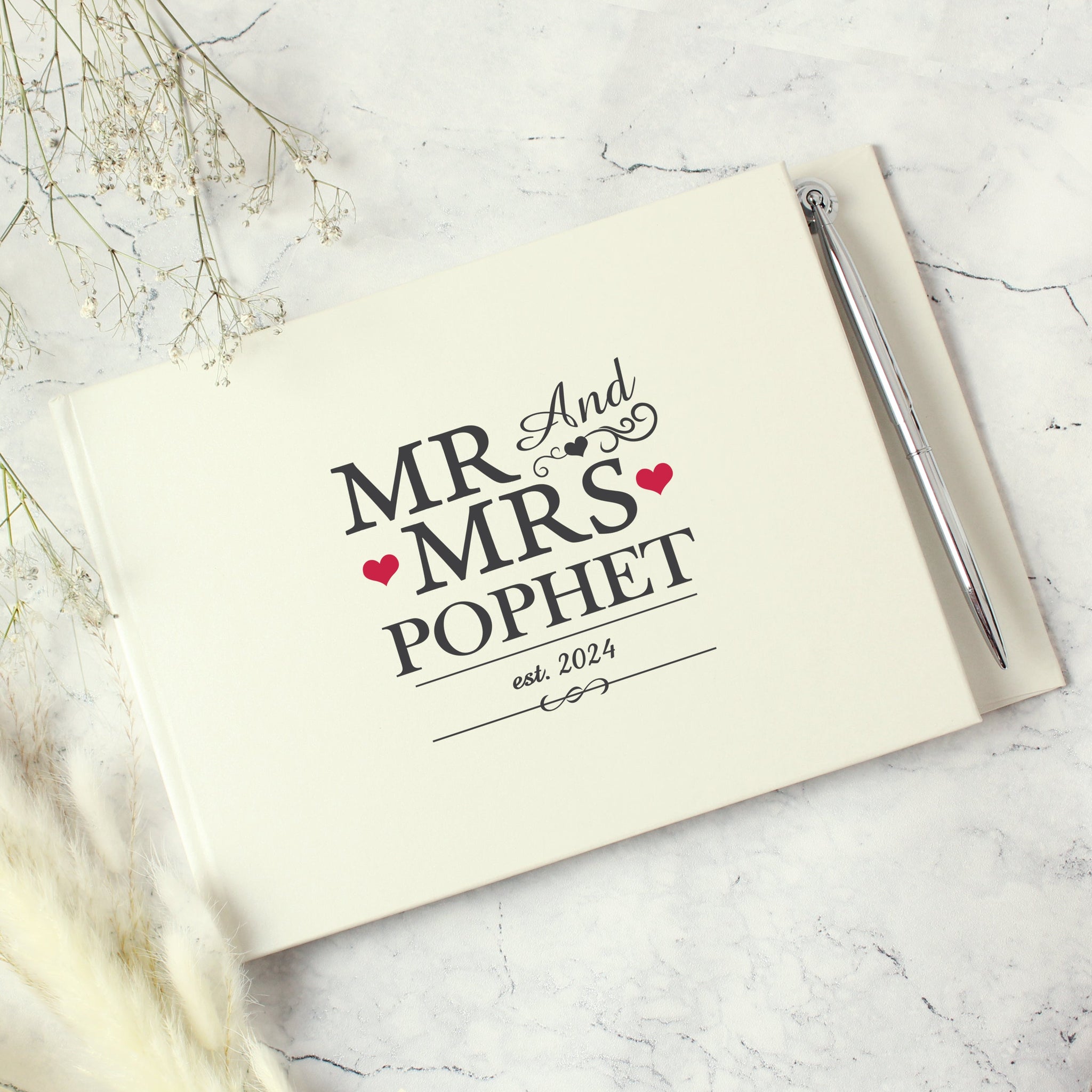 Personalised Mr & Mrs Hardback Guest Book & Pen: 5 - Guest Books By Gift Moments