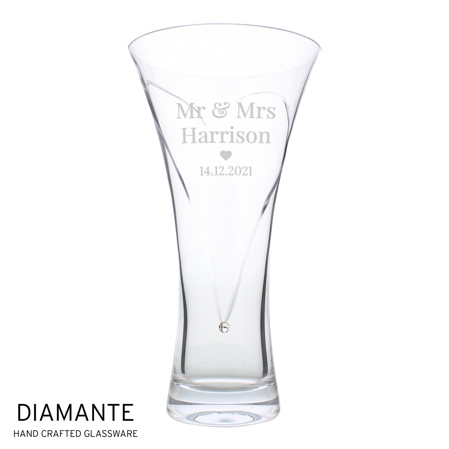 Personalised Mr & Mrs Large Hand Cut Diamante Heart Vase: 4 - Vases By Gift Moments