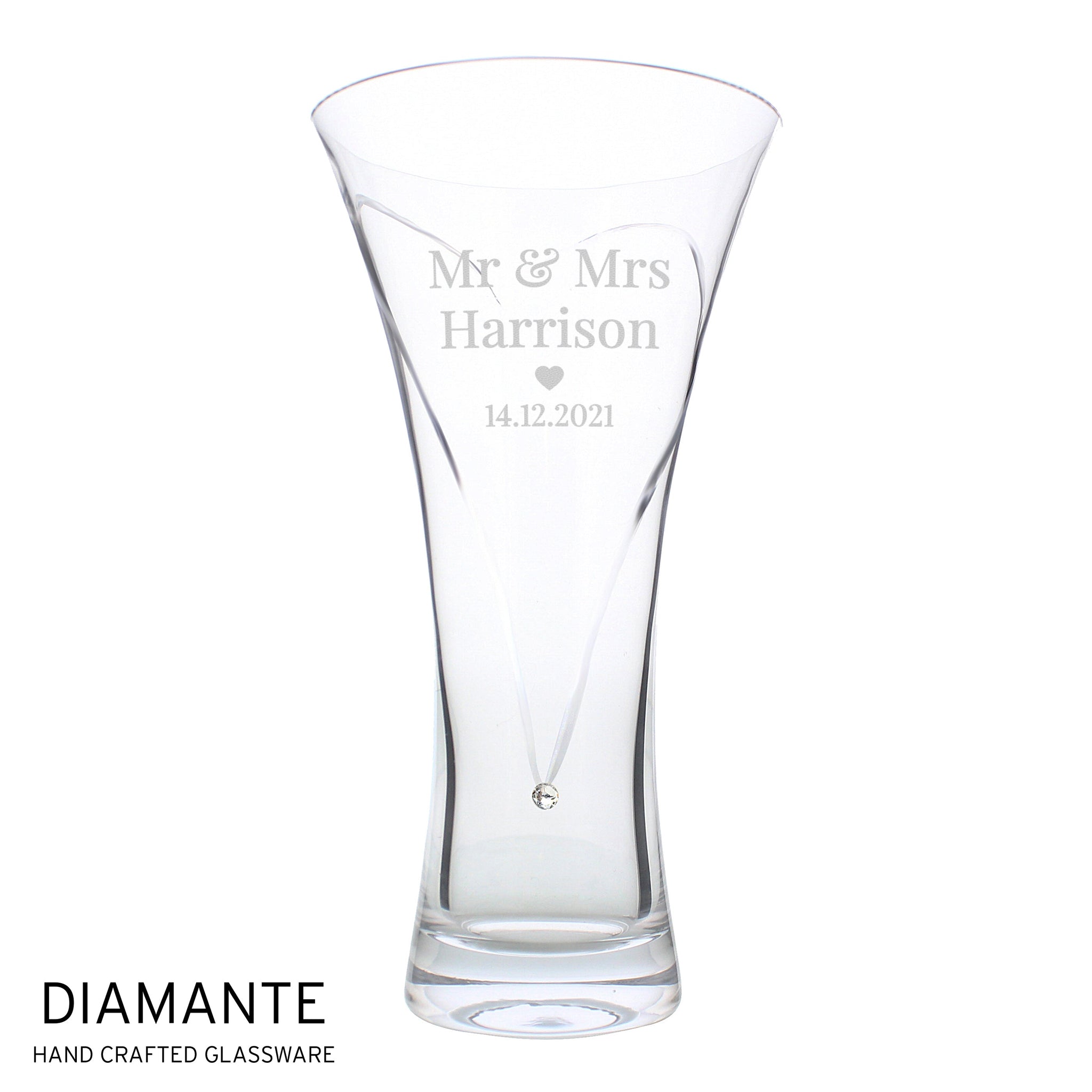 Personalised Mr & Mrs Large Hand Cut Diamante Heart Vase: 4 - Vases By Gift Moments