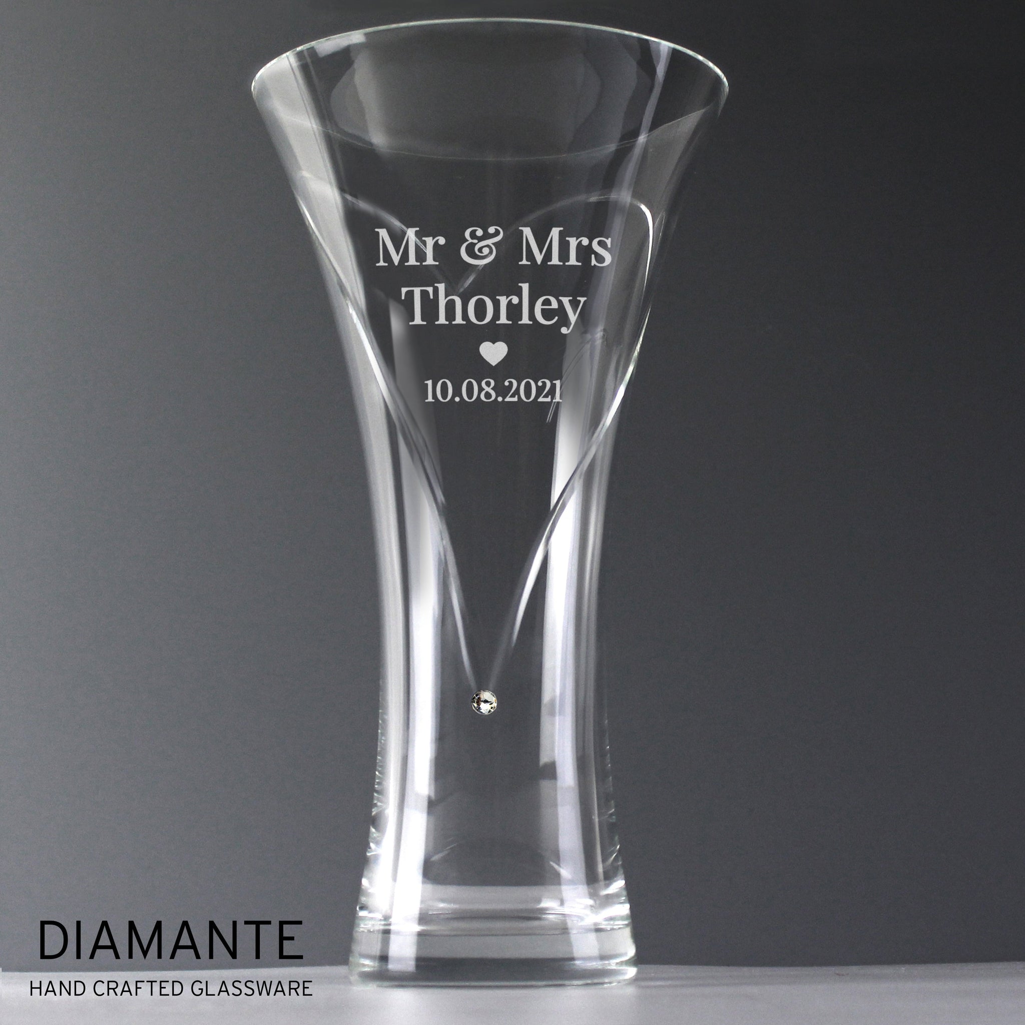 Personalised Mr & Mrs Large Hand Cut Diamante Heart Vase: 1 - Vases By Gift Moments