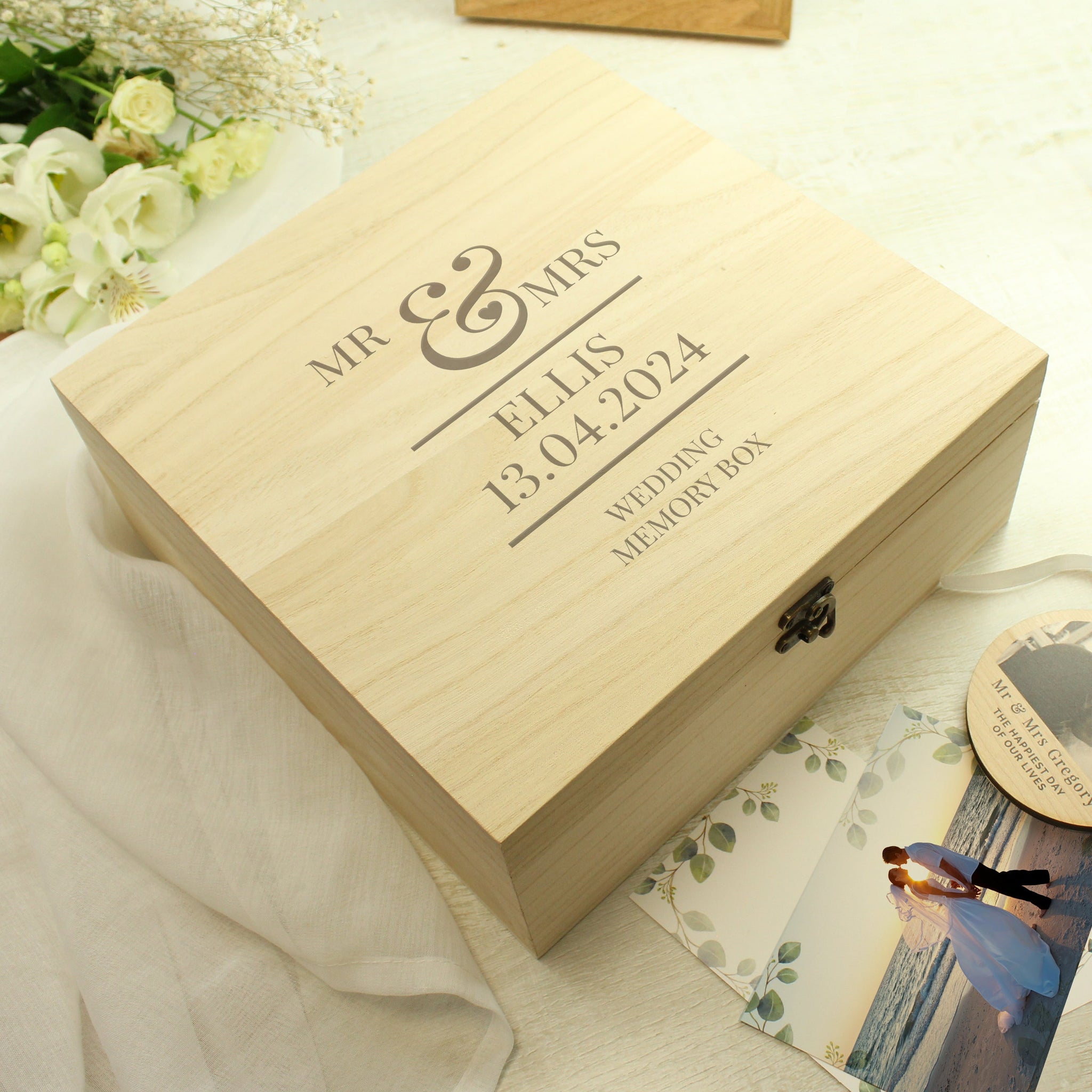 Personalised Mr & Mrs Large Wooden Keepsake Box: 2 - Keepsake Boxes By Gift Moments