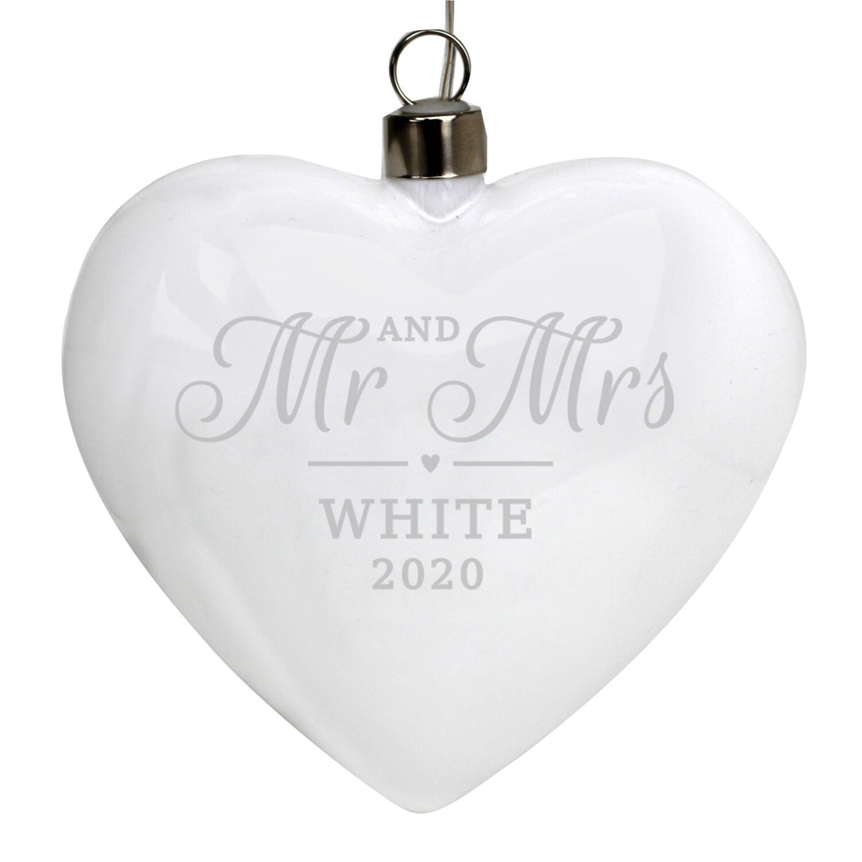 Personalised Mr & Mrs LED Hanging Glass Heart: 3 - LED Lighting By Gift Moments