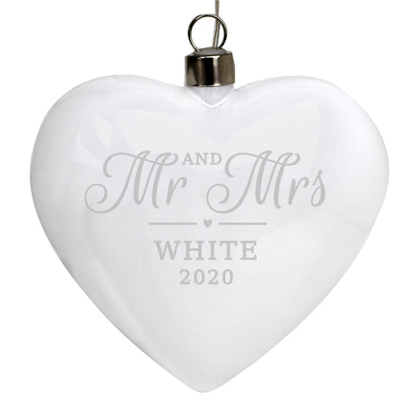 Personalised Mr & Mrs LED Hanging Glass Heart: 3 - LED Lighting By Gift Moments