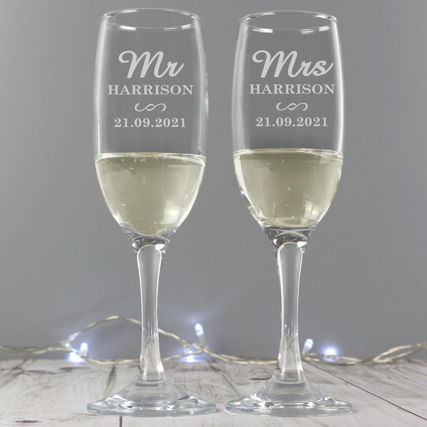 Personalised Mr & Mrs Pair of Flutes: 1 - Champagne Flutes By Gift Moments
