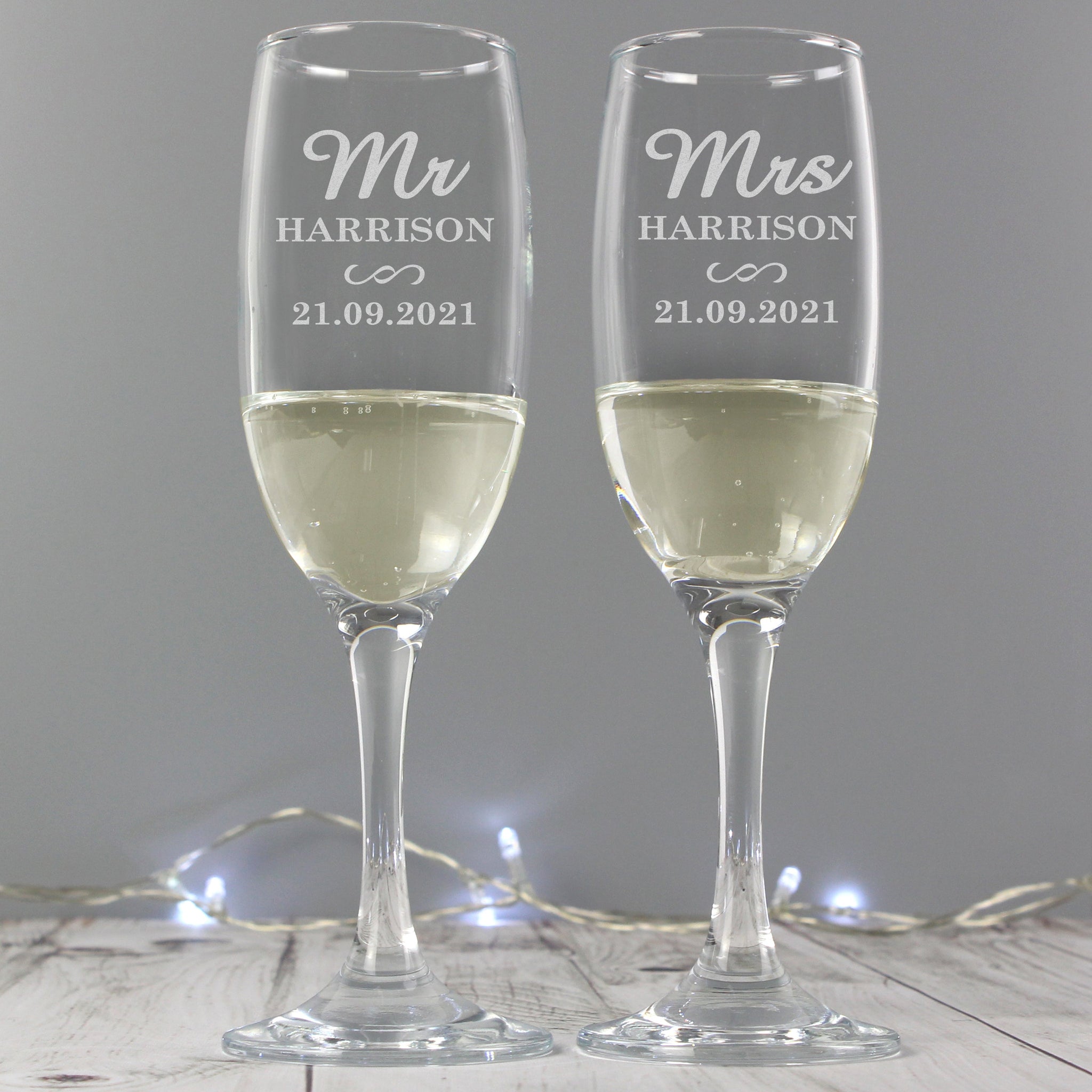 Personalised Mr & Mrs Pair of Flutes: 1 - Champagne Flutes By Gift Moments