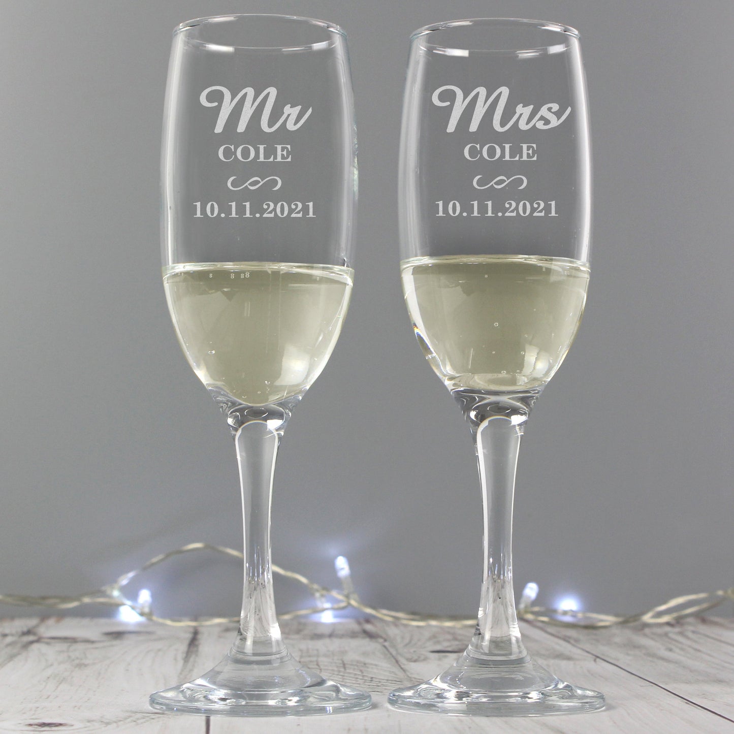 Personalised Mr & Mrs Pair of Flutes: 3 - Champagne Flutes By Gift Moments