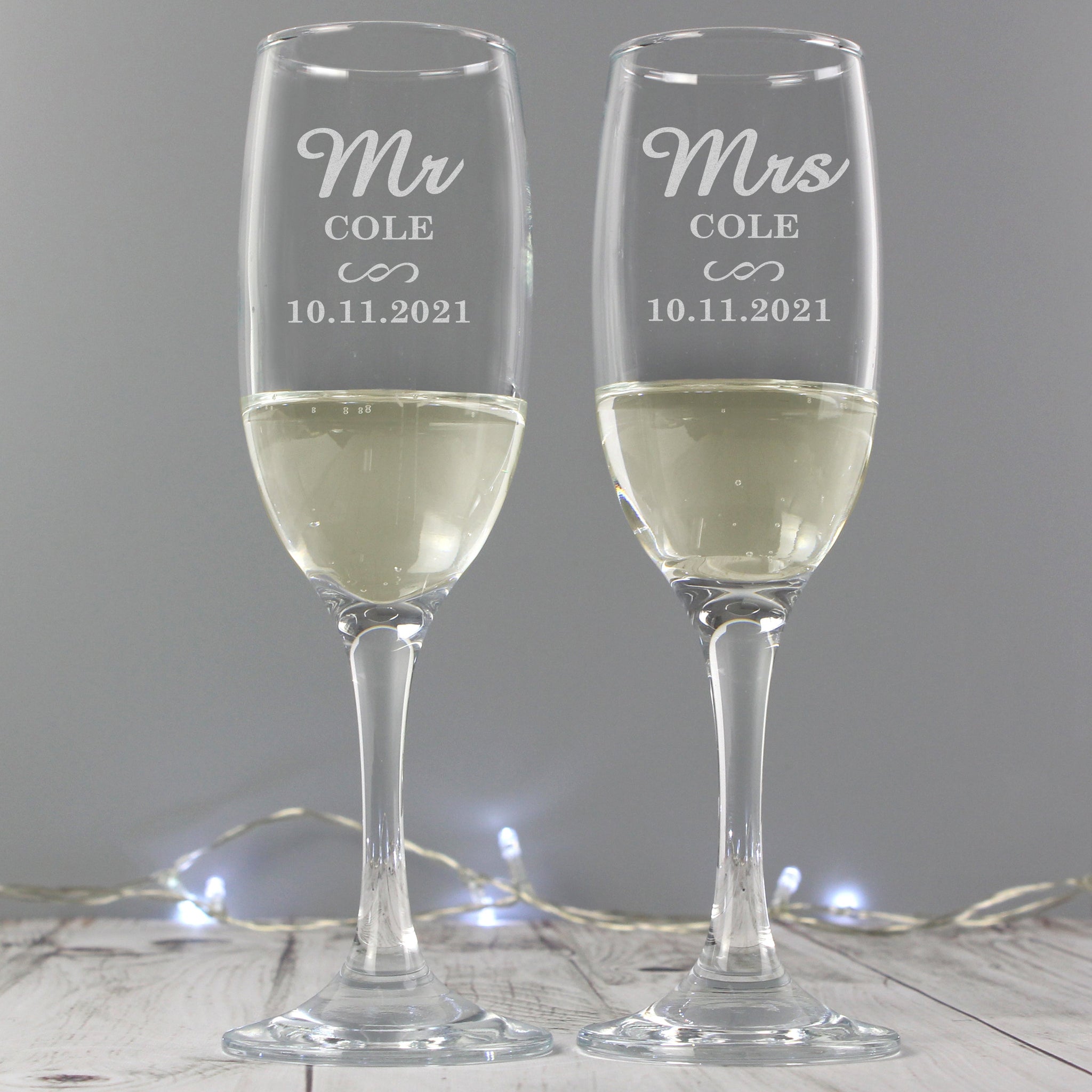 Personalised Mr & Mrs Pair of Flutes: 3 - Champagne Flutes By Gift Moments