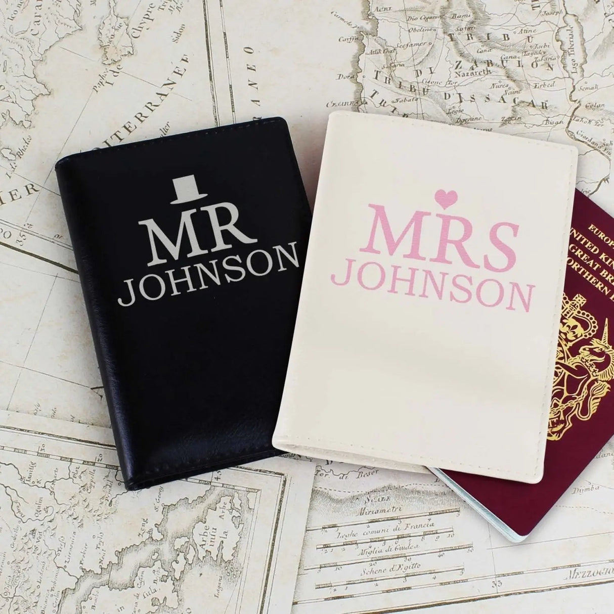 Personalised Mr & Mrs Leather Passport Holders: 1 - Passport Holders By Gift Moments