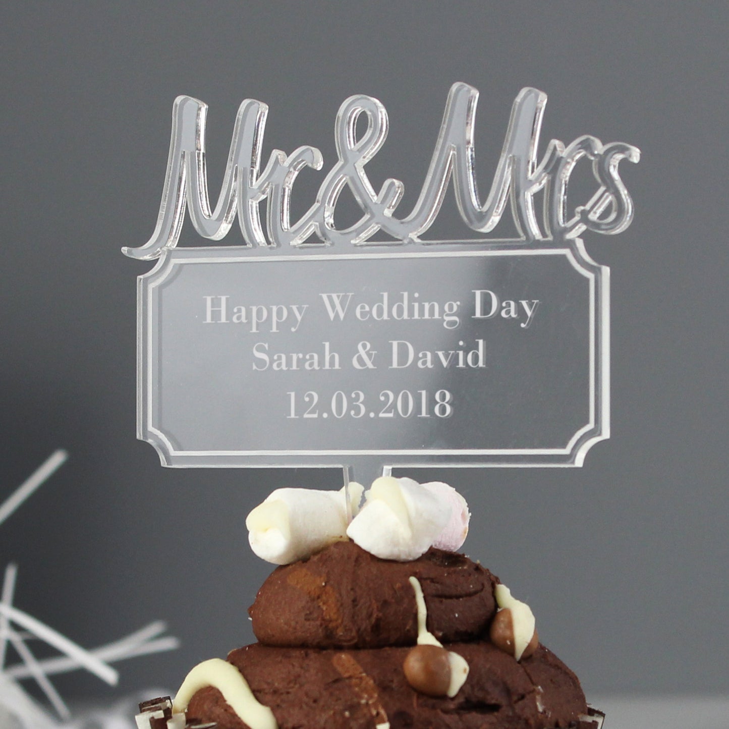 Personalised Mr & Mrs Plaque Acrylic Cake Topper: 1 - Keepsakes By Gift Moments