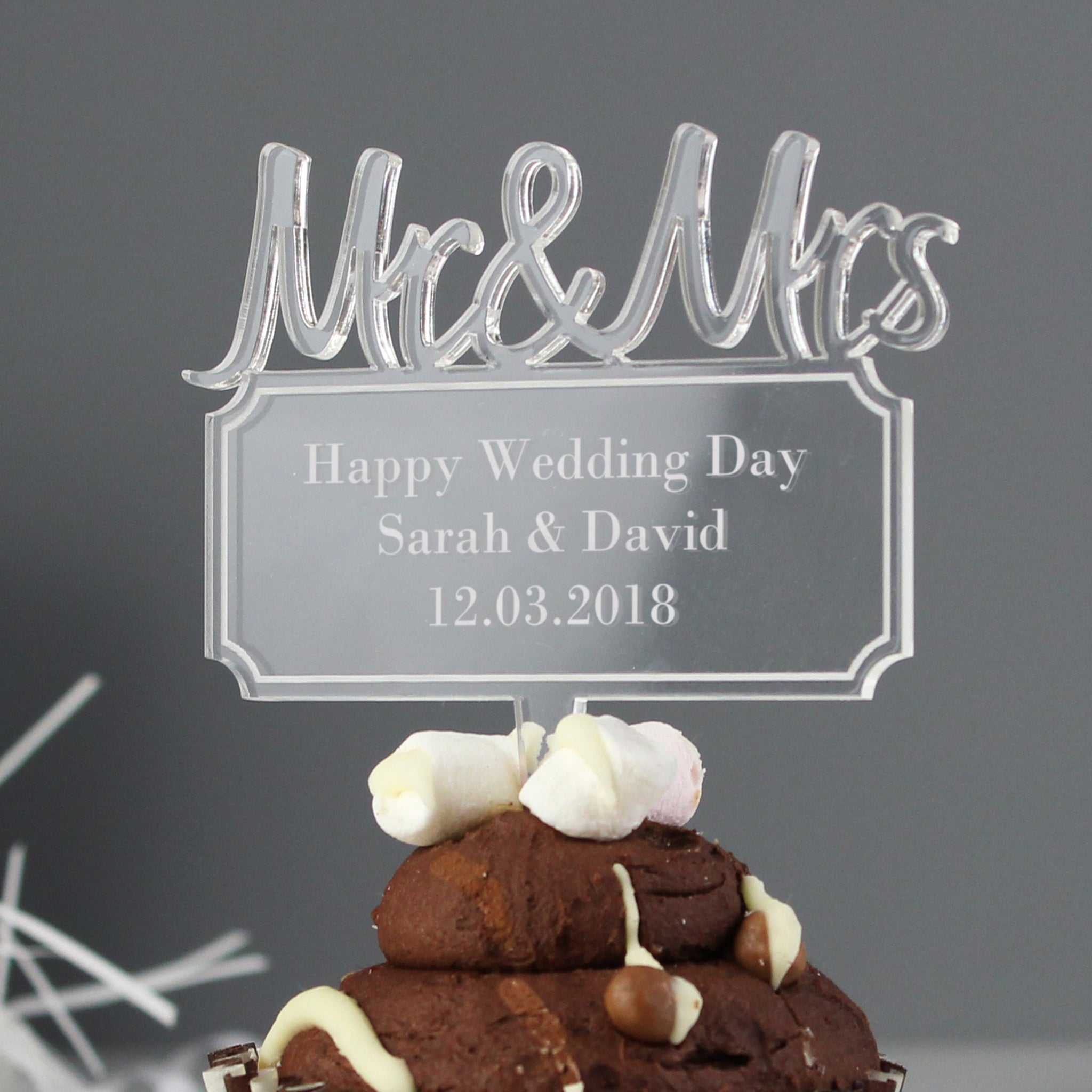 Personalised Mr & Mrs Plaque Acrylic Cake Topper: 1 - Keepsakes By Gift Moments