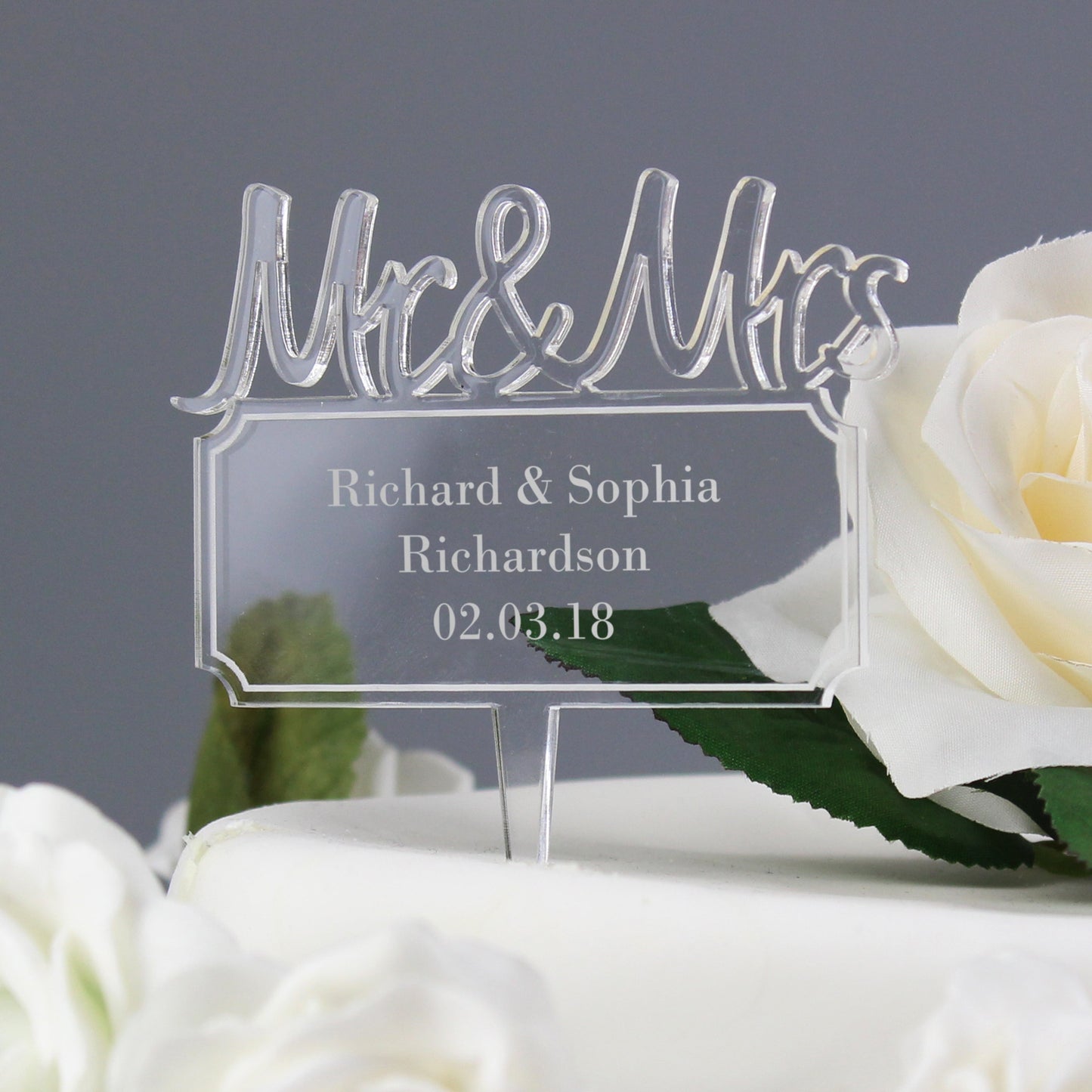 Personalised Mr & Mrs Plaque Acrylic Cake Topper: 4 - Keepsakes By Gift Moments