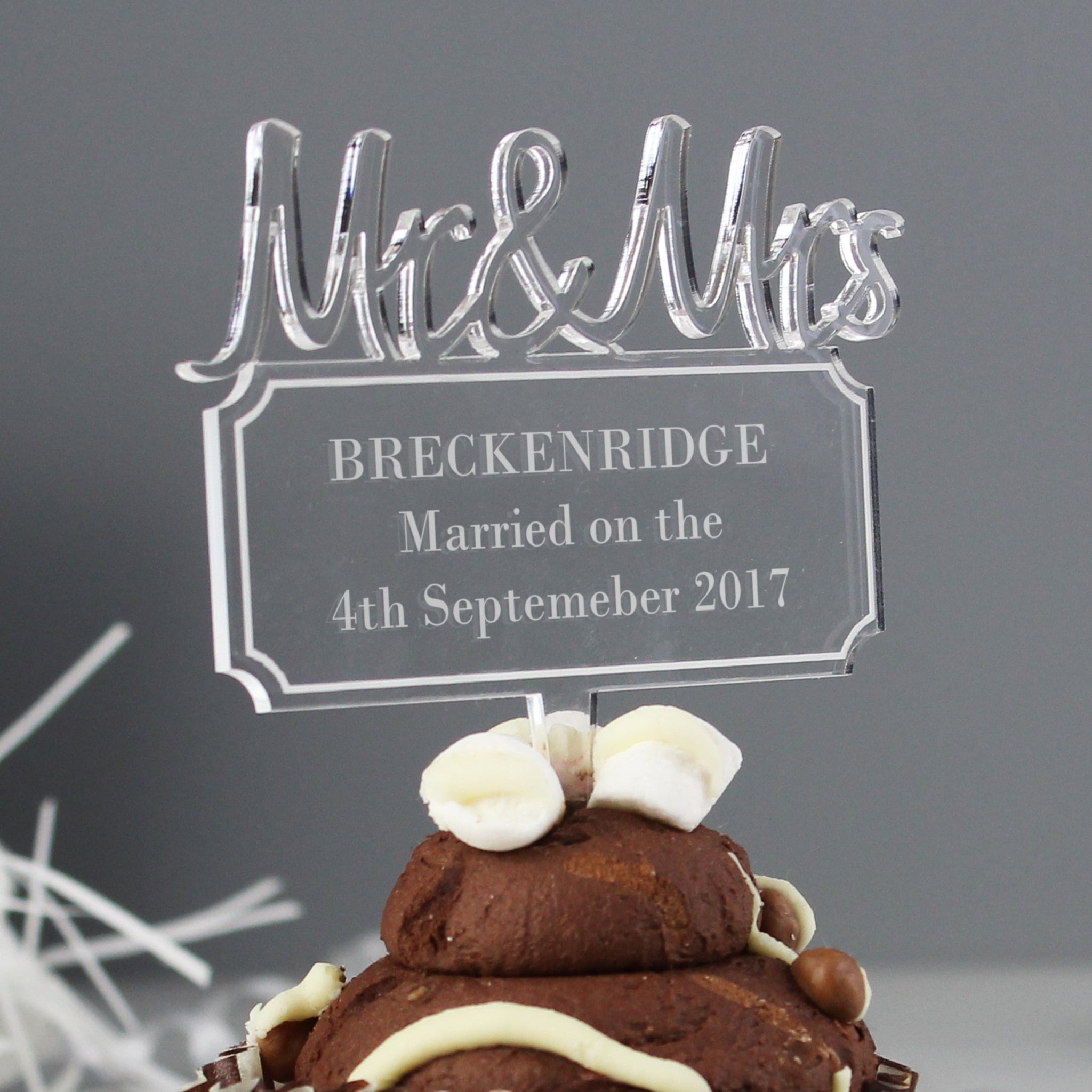 Personalised Mr & Mrs Plaque Acrylic Cake Topper: 5 - Keepsakes By Gift Moments
