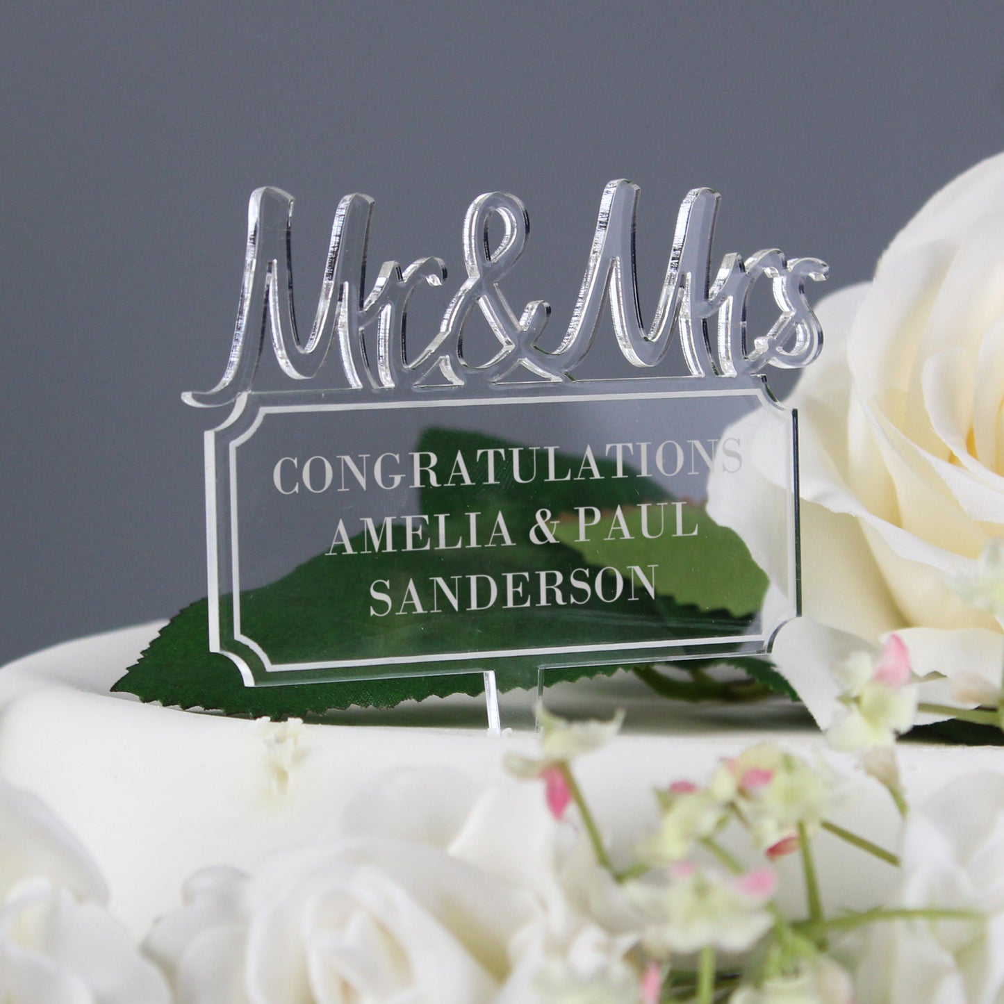 Personalised Mr & Mrs Plaque Acrylic Cake Topper: 6 - Keepsakes By Gift Moments