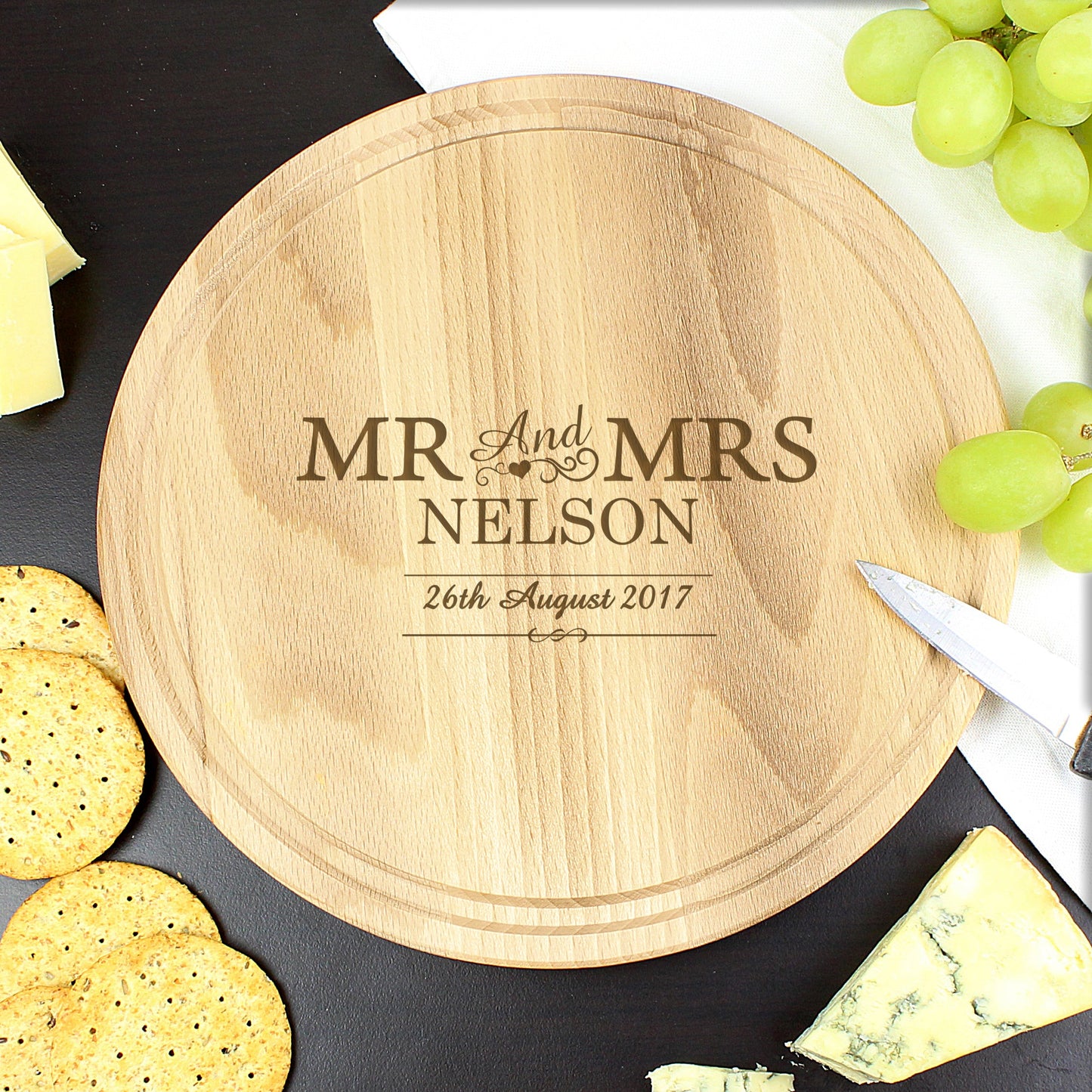 Personalised Mr & Mrs Round Chopping Board: 1 - Chopping Boards By Gift Moments