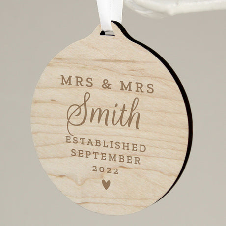 Personalised Mr & Mrs Round Wooden Decoration: 2 - Decorations By Gift Moments